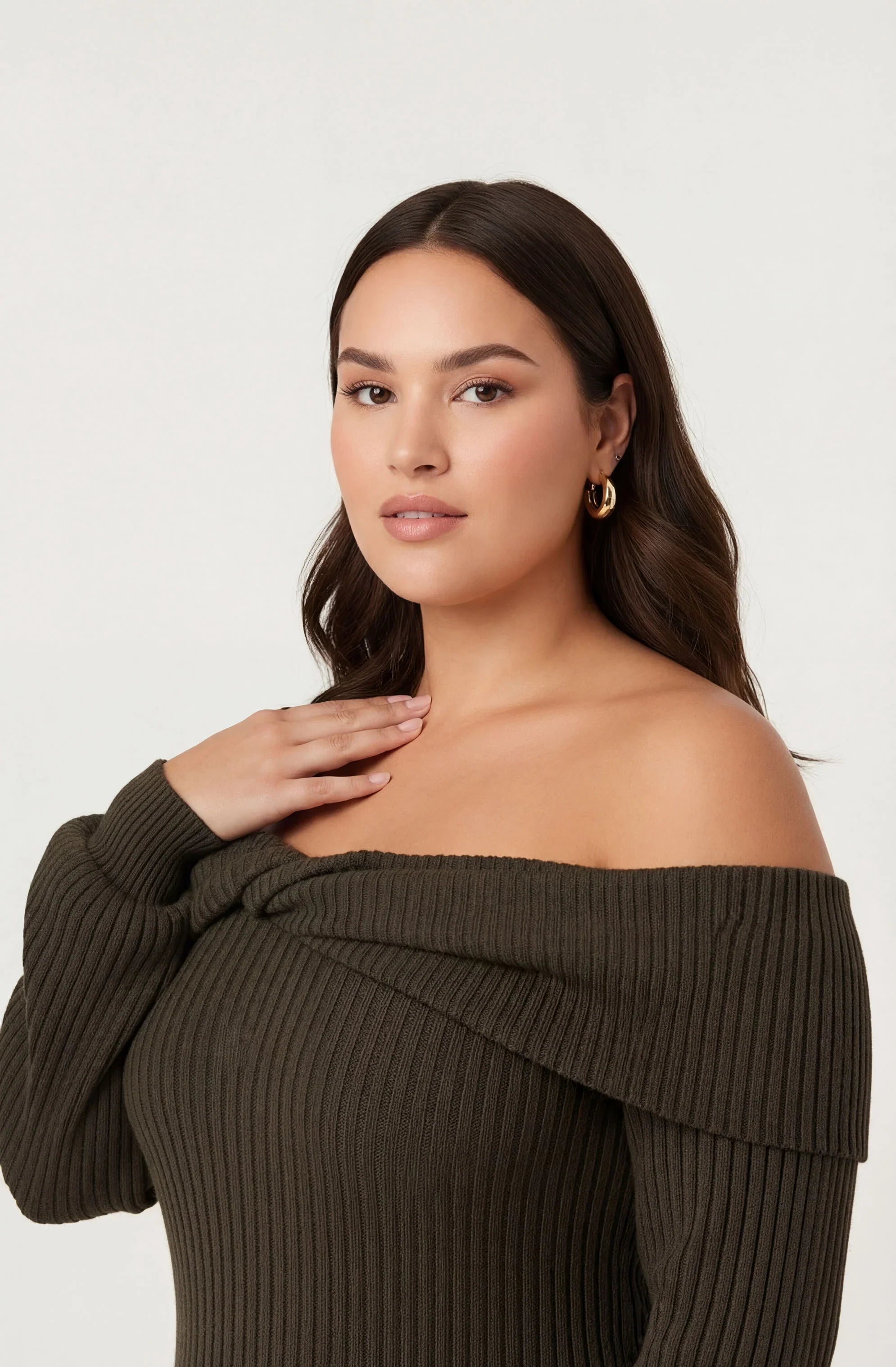 Lbruh Tilde Off Shoulder Midi Sweater Dress