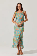Lbruh Isabelle Ruffled Cowl Neck Floral Midi Dress