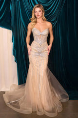 A1492 - Strapless Fitted Mermaid Gown - Andrea & Leo