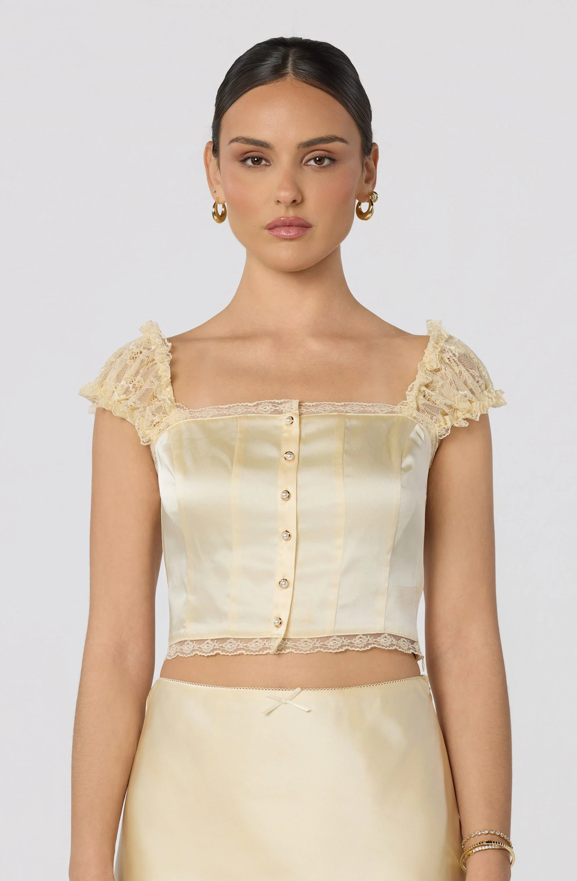 Inixyf Elliana Lace Sleeve Satin Top