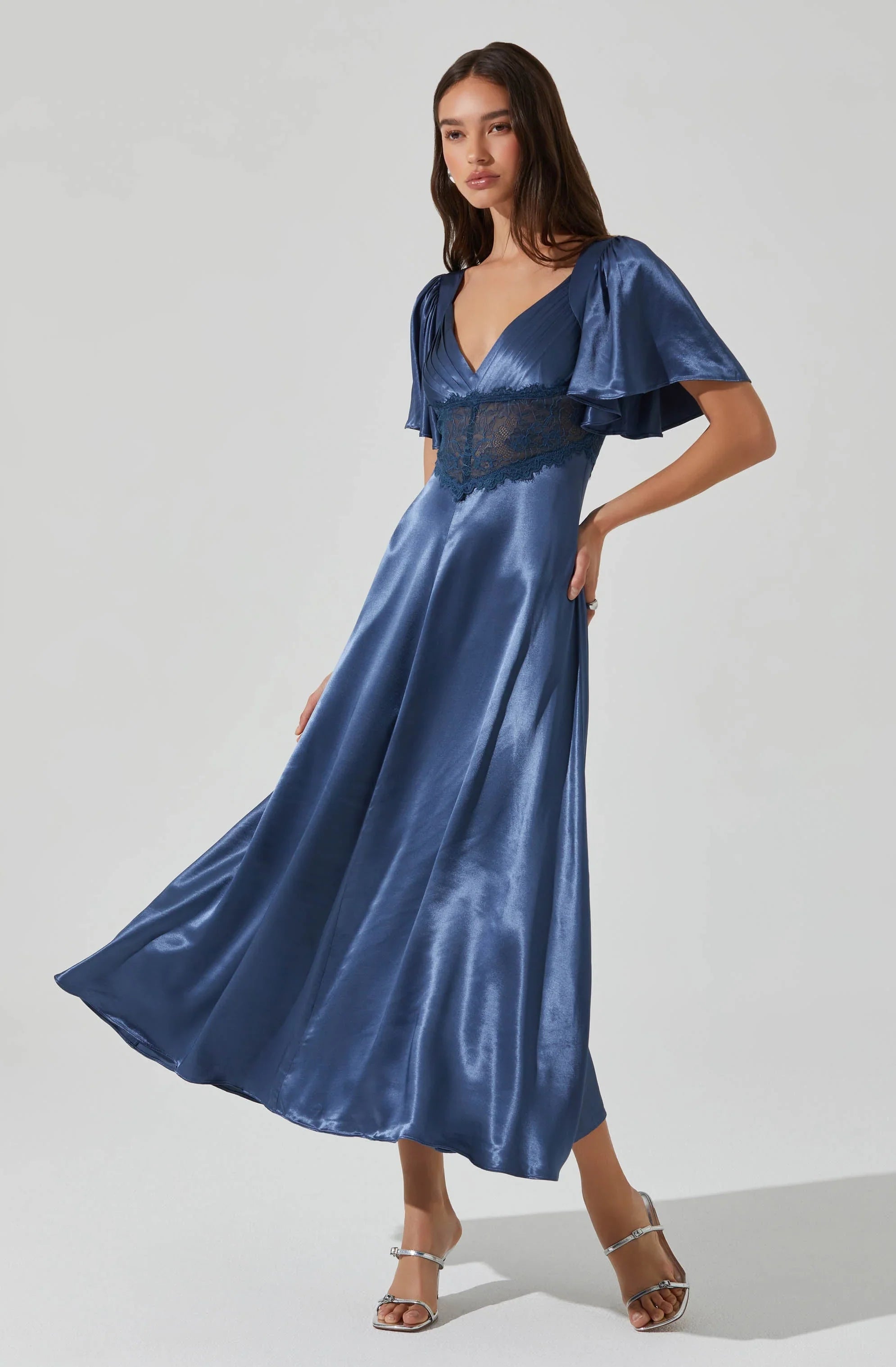 Lbruh Aurelia Satin V-Neck Midi Dress