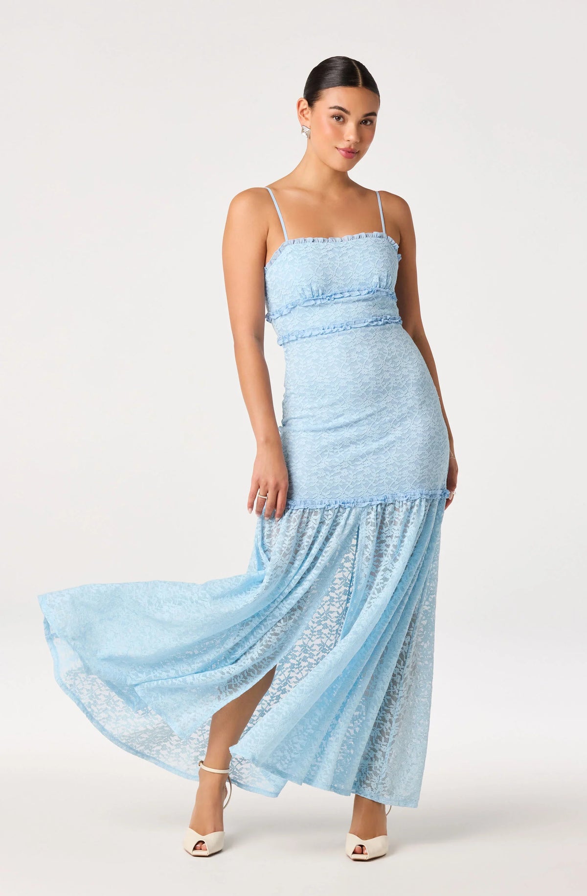 Inixyf Ruffle Tiered Lace Maxi Dress