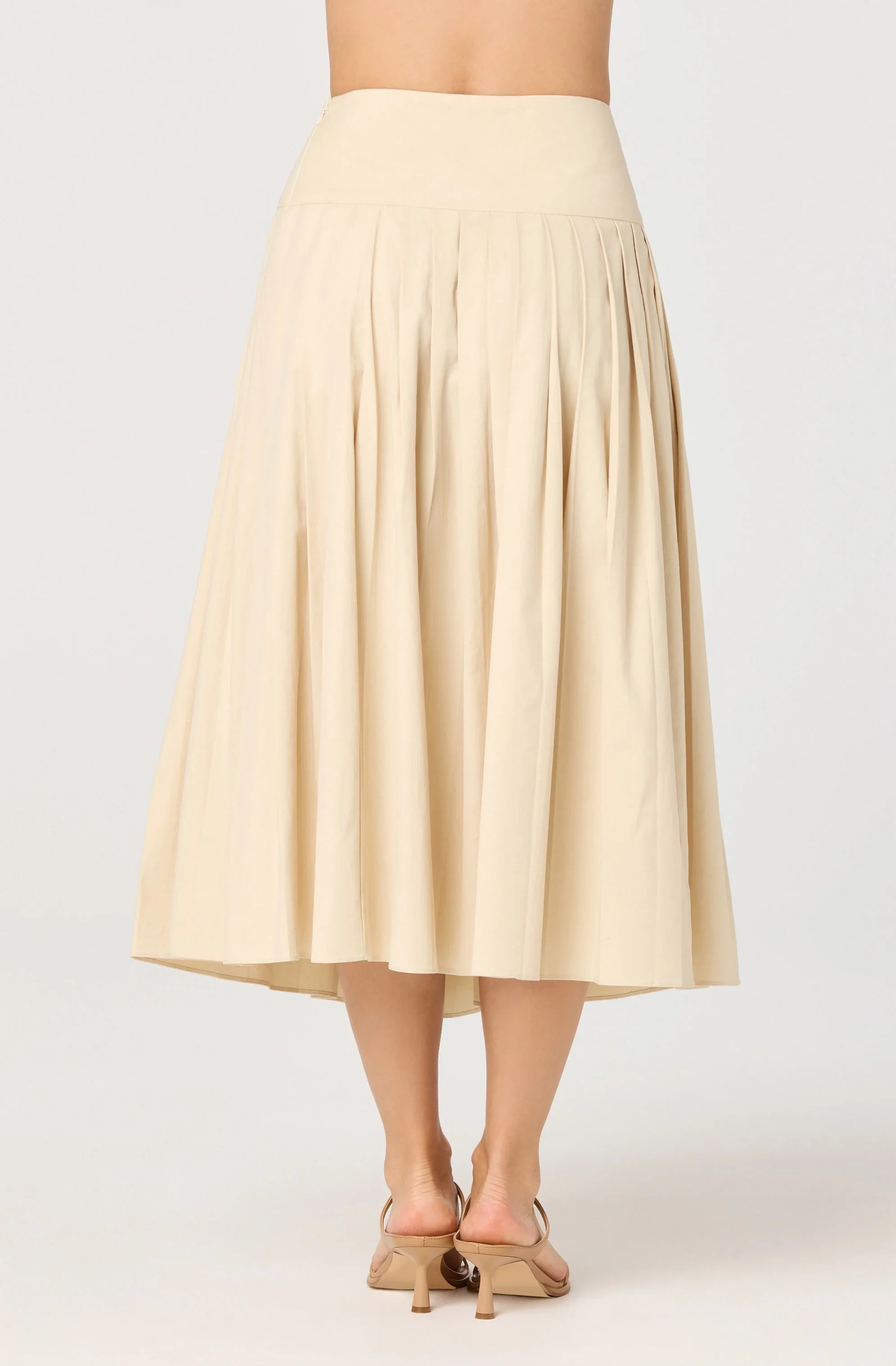 Inixyf Aubrianna Pleated Drop-Waist Midi Skirt