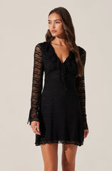 Lbruh Ruffle V-Neck Lace Mini Dress
