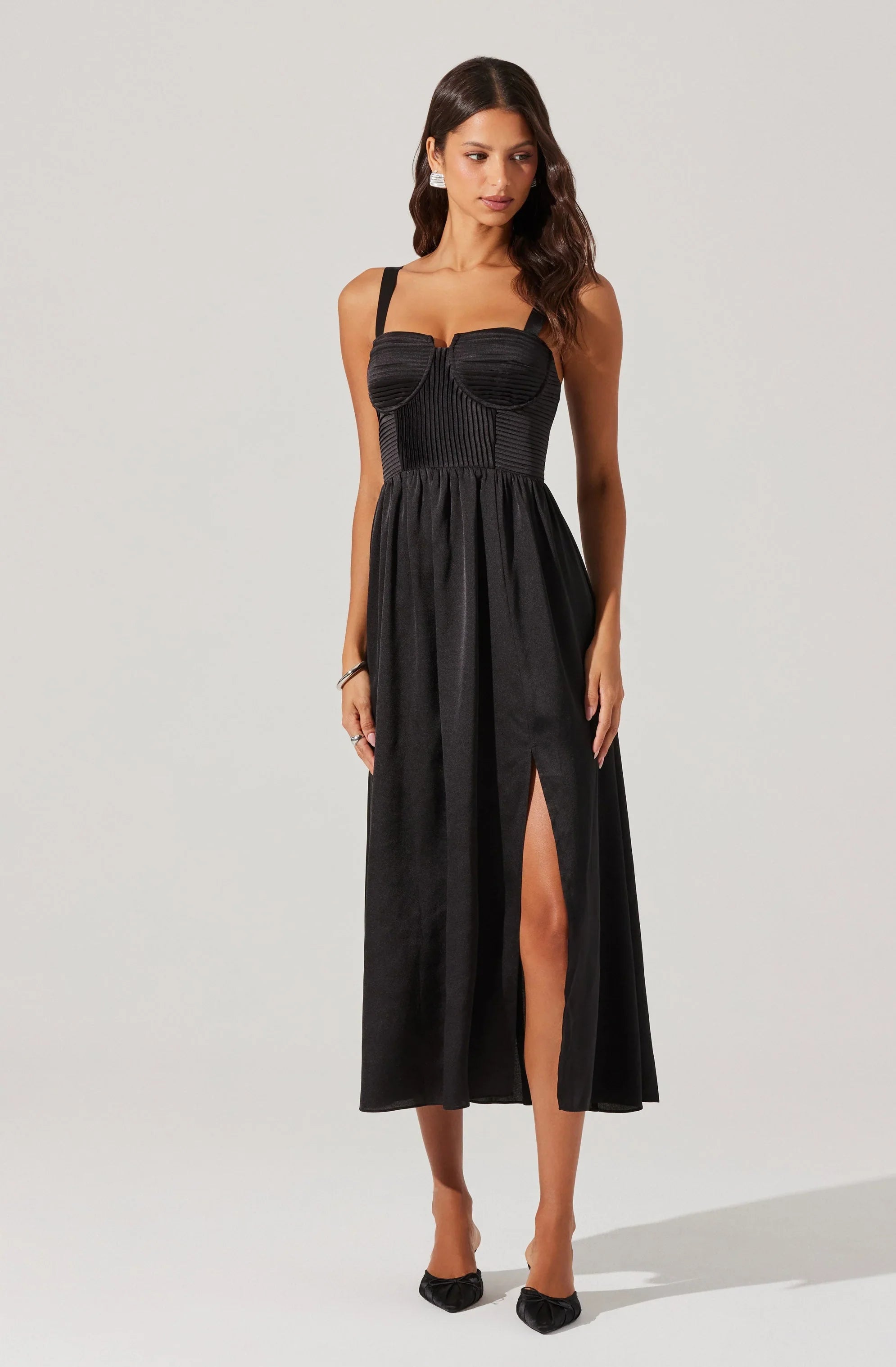 Lbruh Pleated Bustier Midi Dress