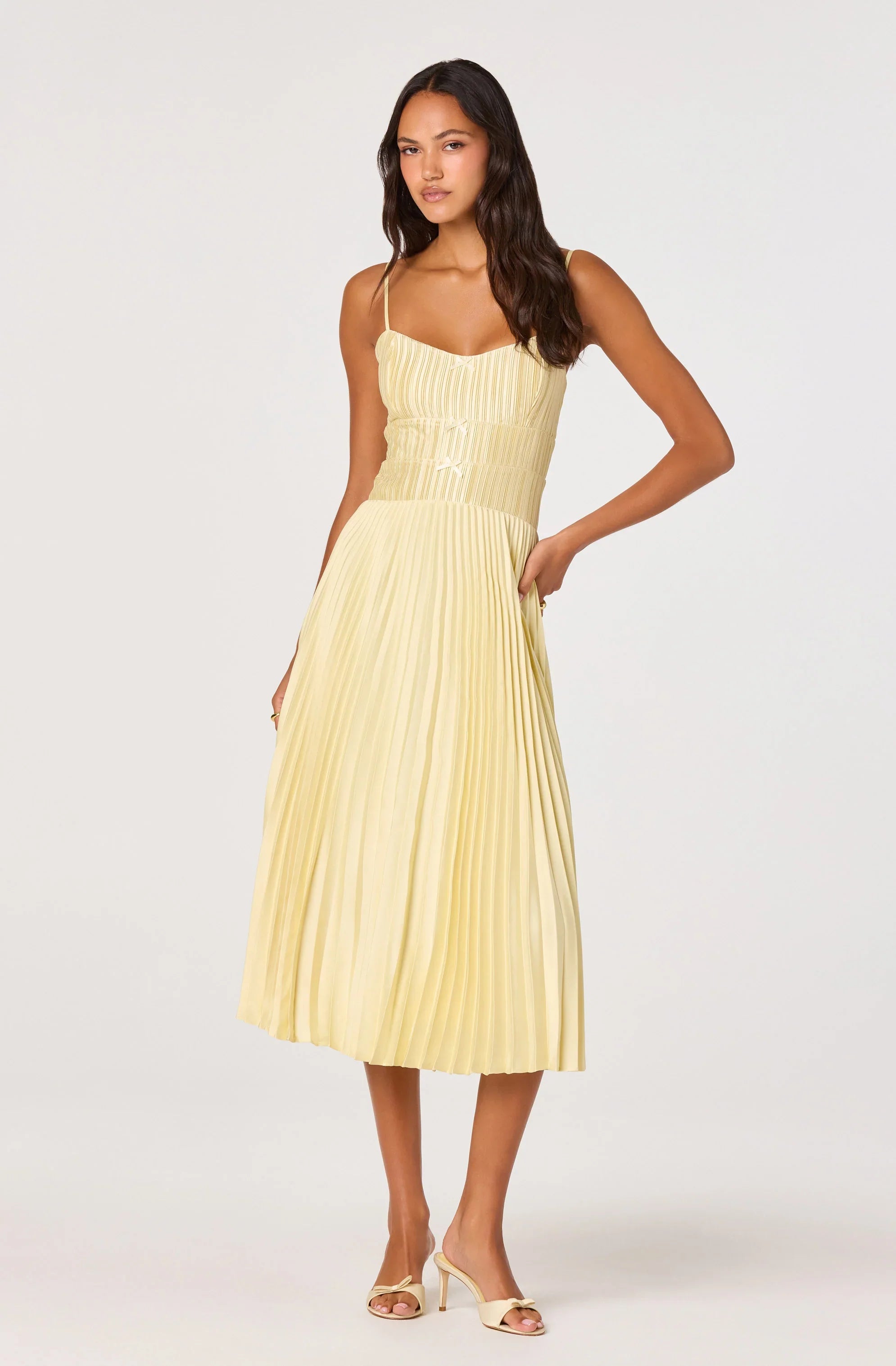 Inixyf Shionagh Satin Bow-Detail Pleated Midi Dress