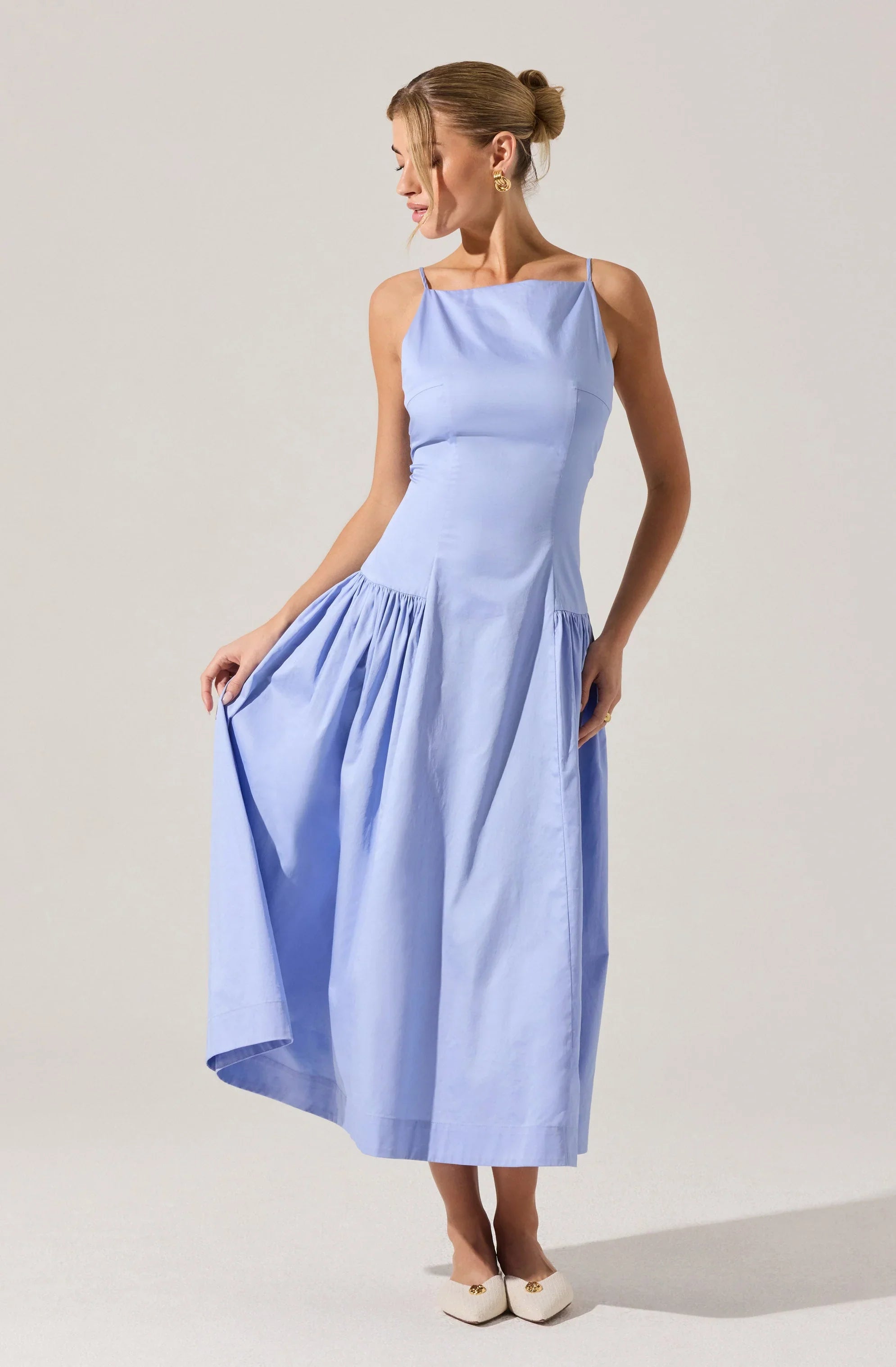 Lbruh High Square Neck Midi Dress