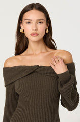 Lbruh Tilde Off Shoulder Midi Sweater Dress