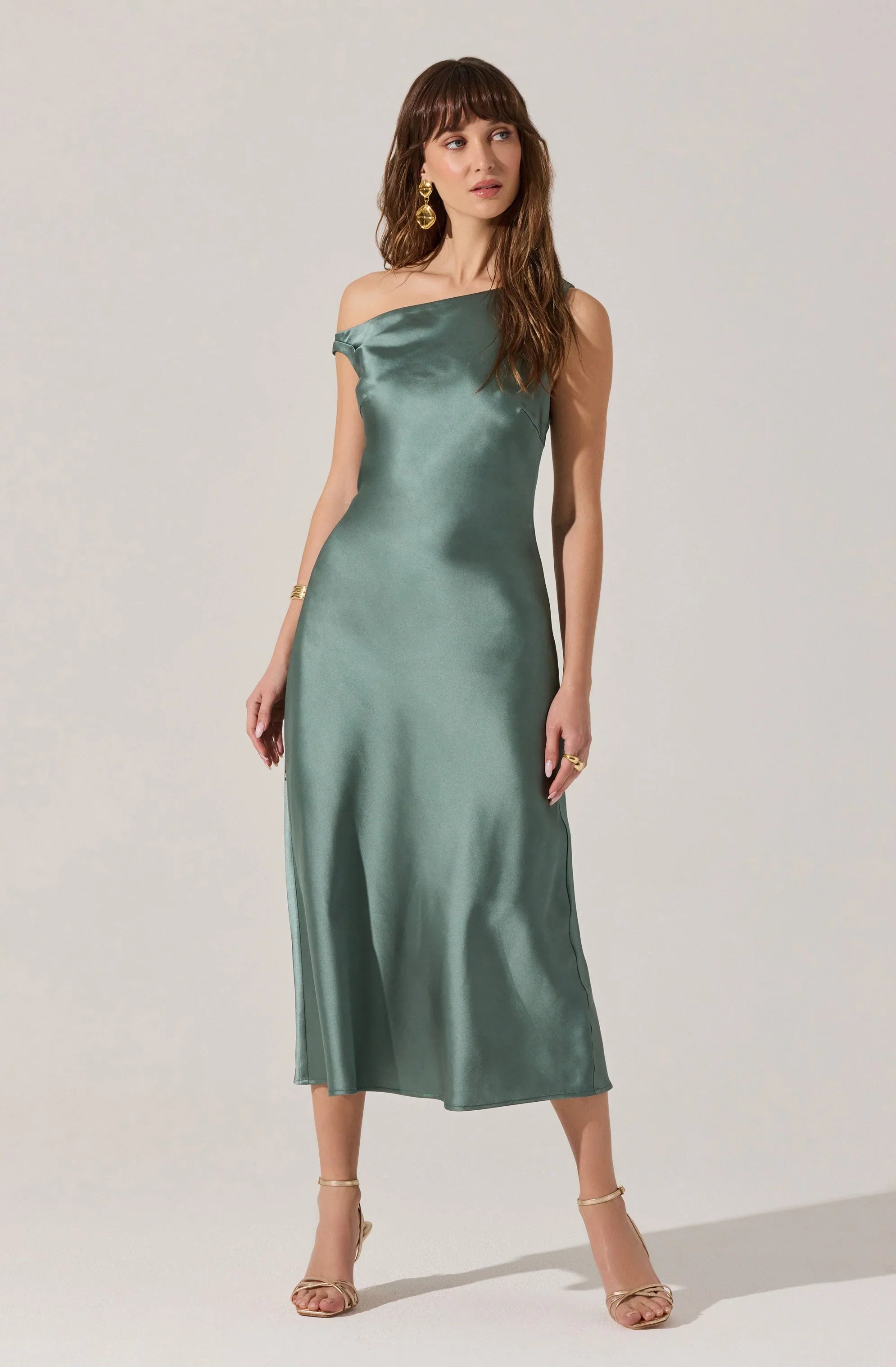 Lbruh Elain Satin Off Shoulder Midi Dress