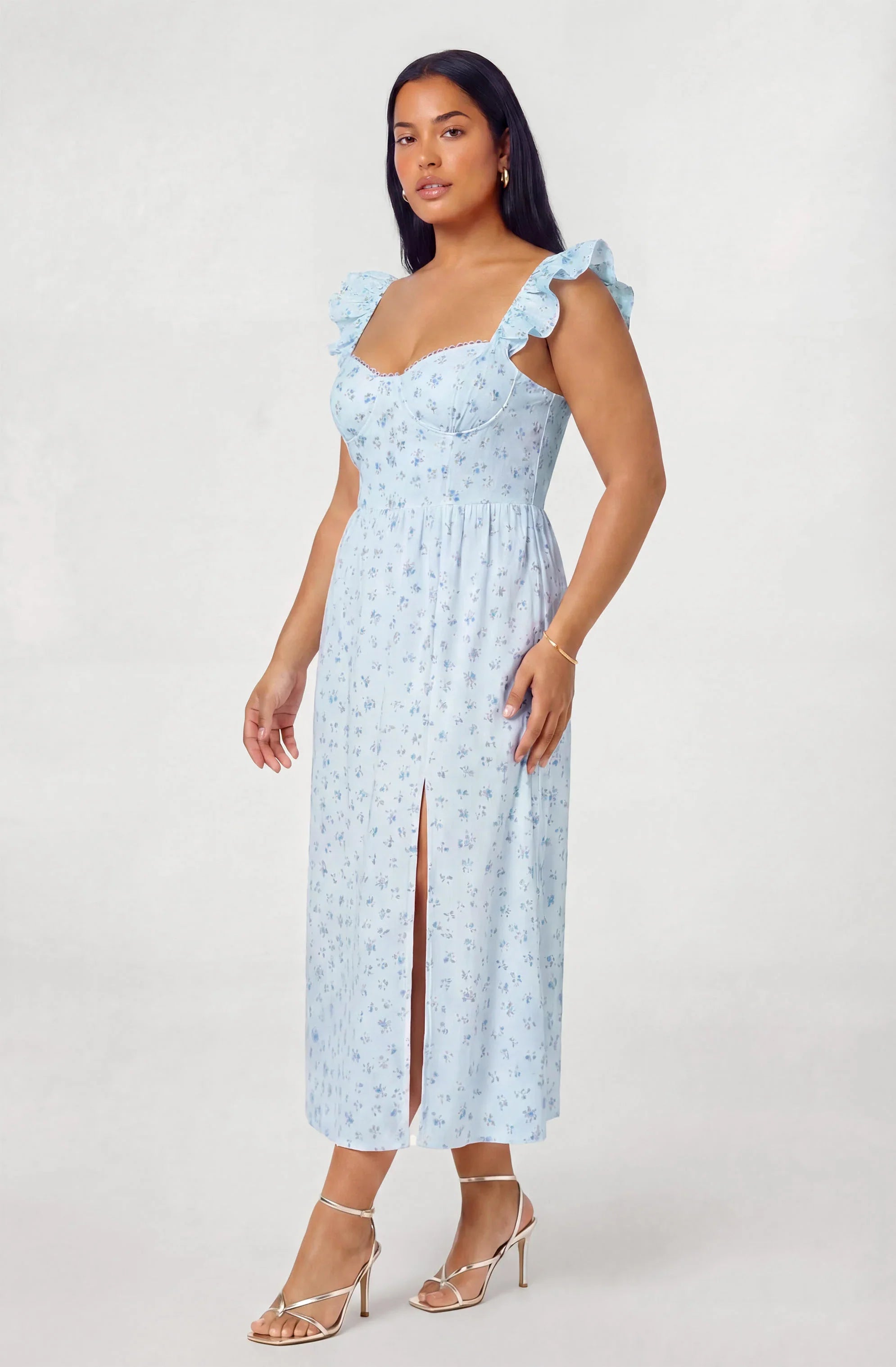 Inixyf Wedelia Ruffle Strap Eyelet Corset Midi Dress