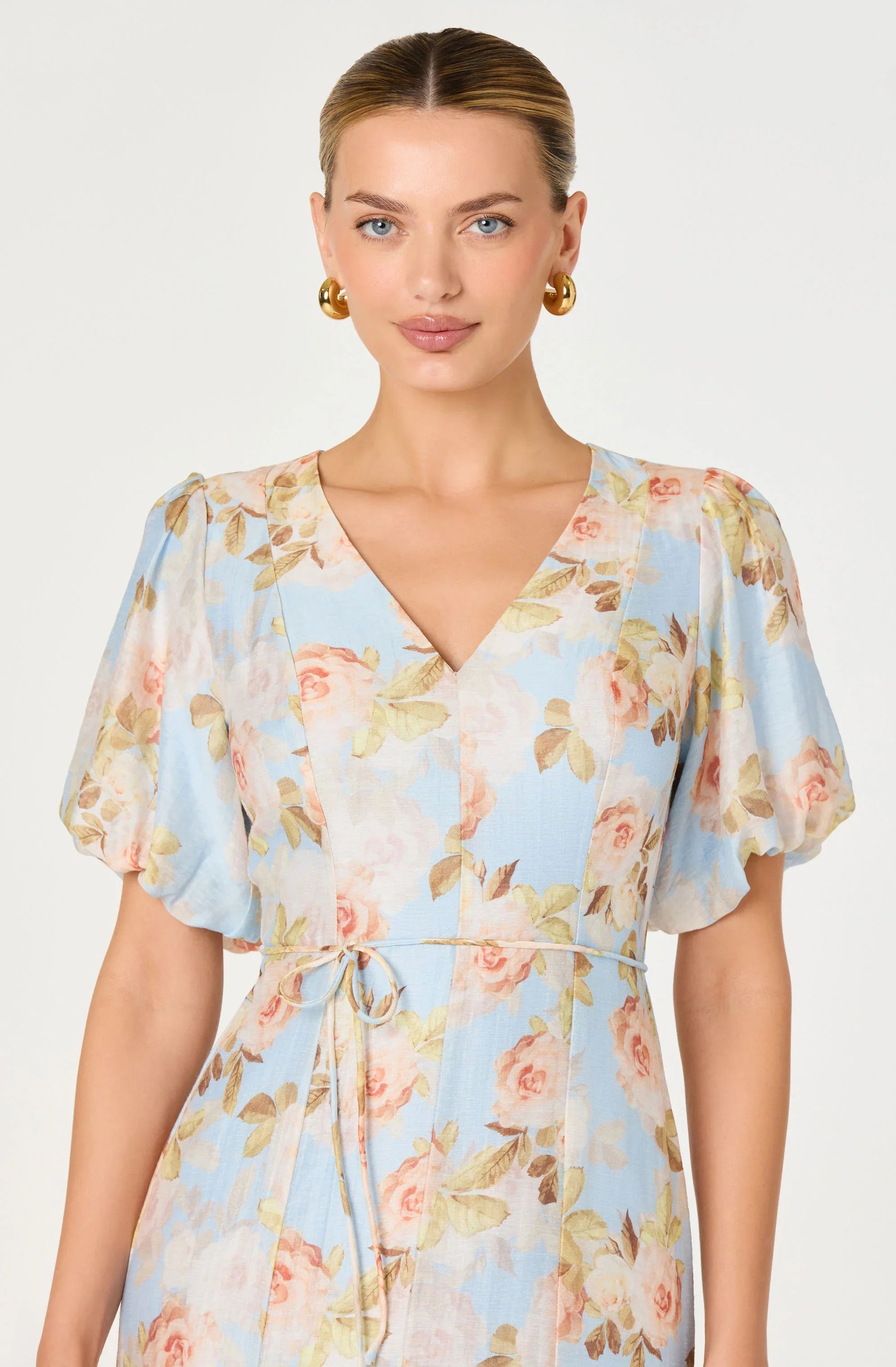 Inixyf Lavena Floral Balloon Sleeve Midi Dress