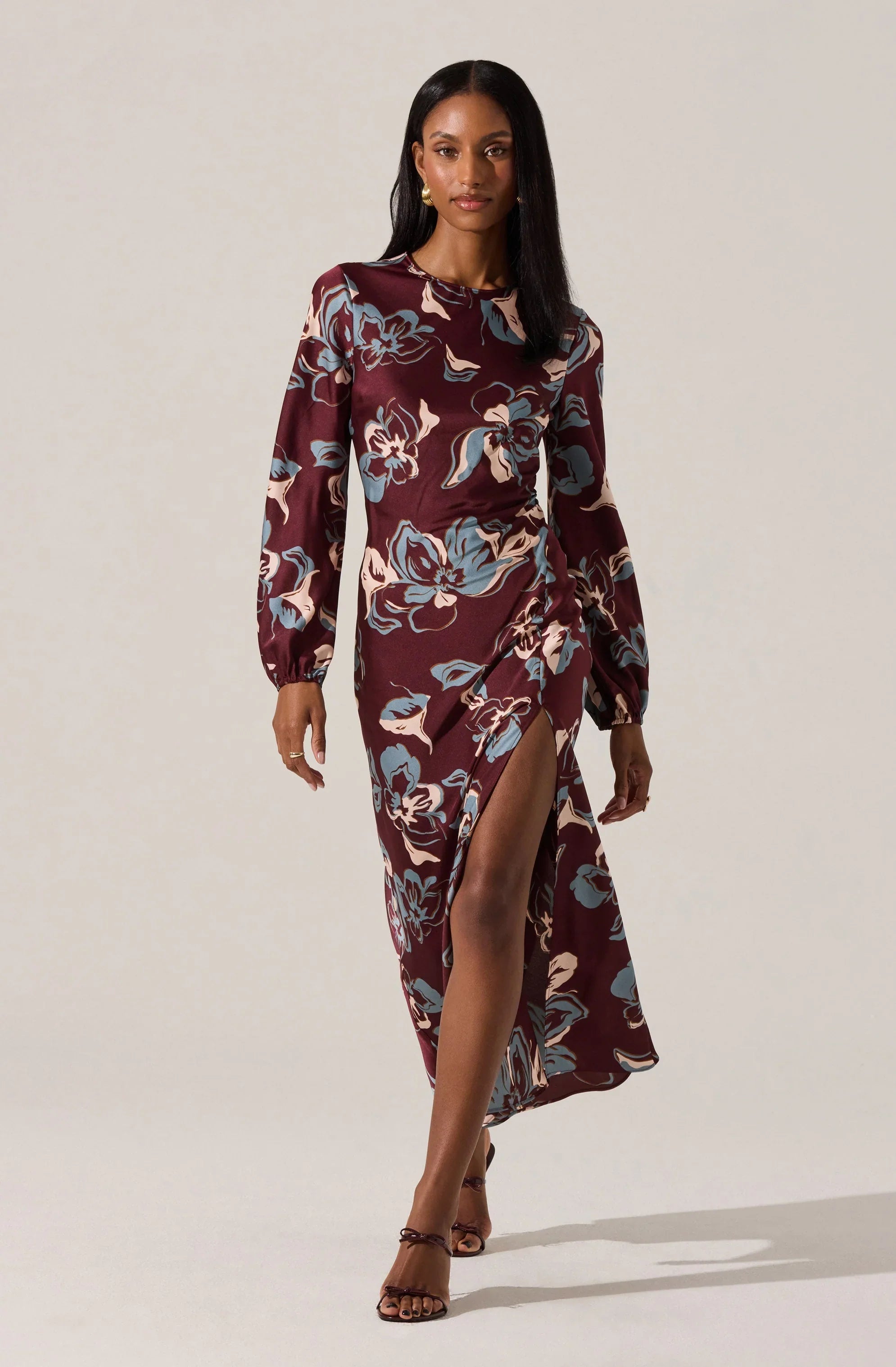 Lbruh Elyse Satin Floral Midi Dress