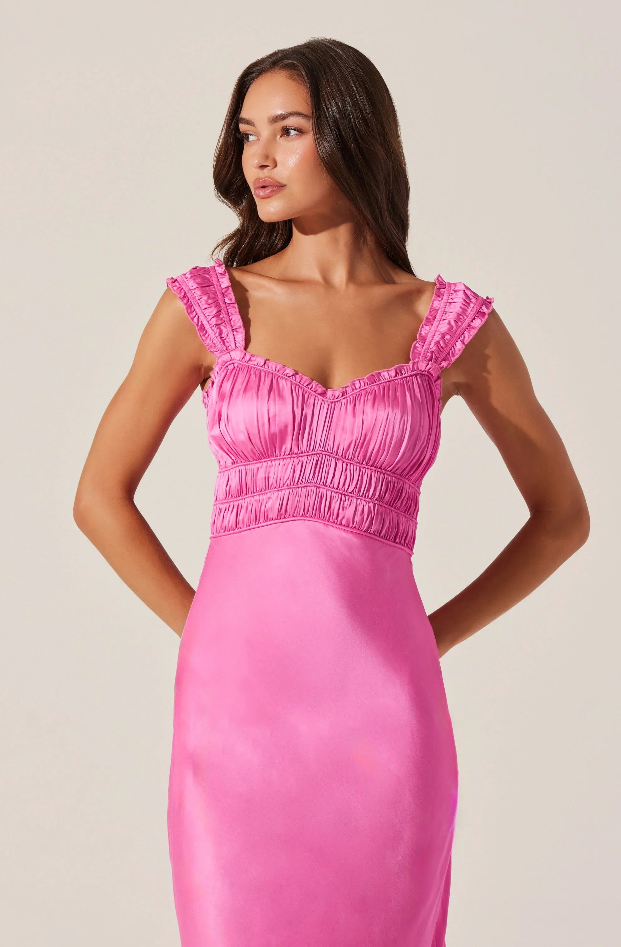 Lbruh Enola Satin Smocked Midi Dress