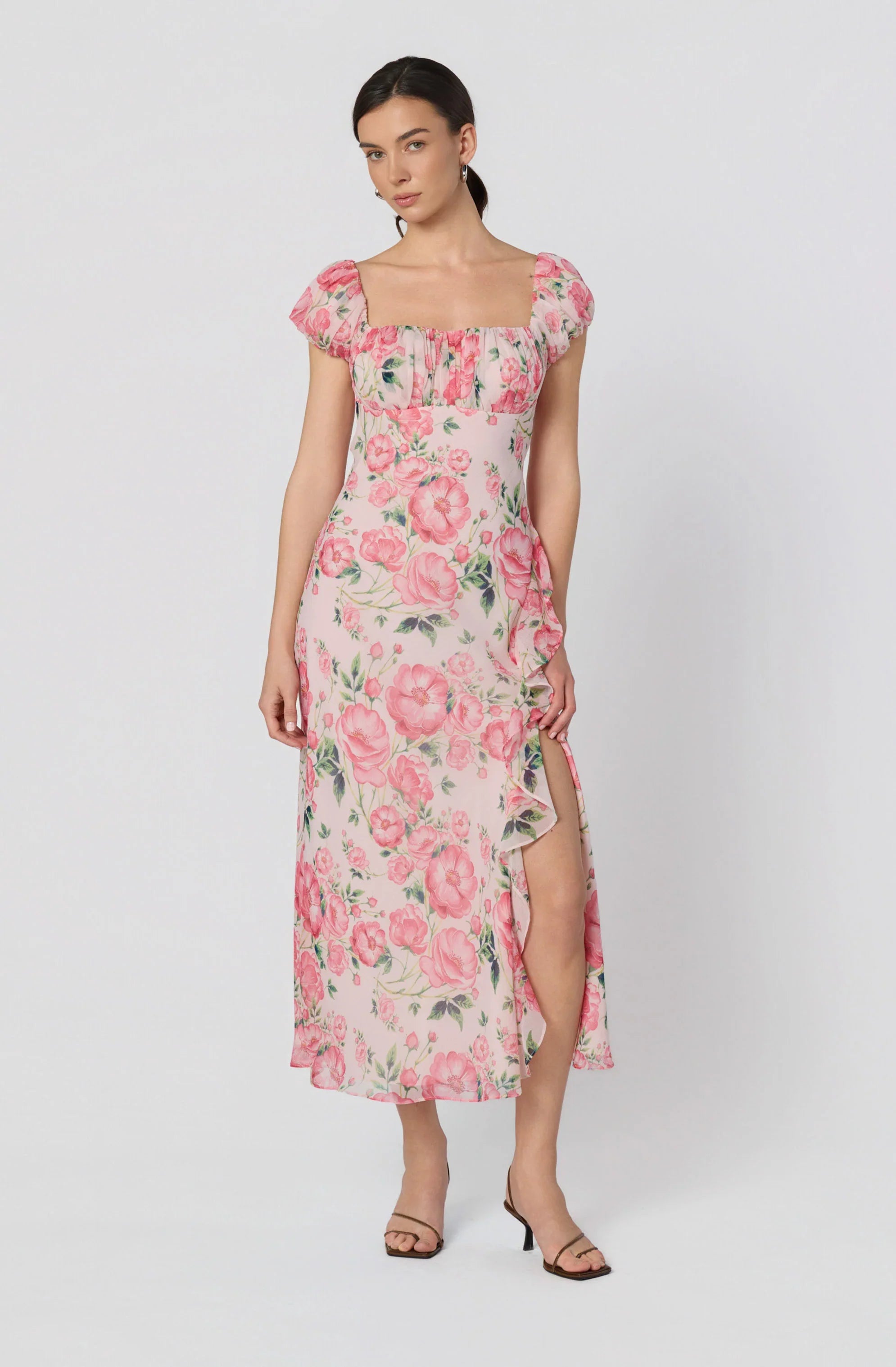 Inixyf Florence Floral Puff Sleeve Midi Dress