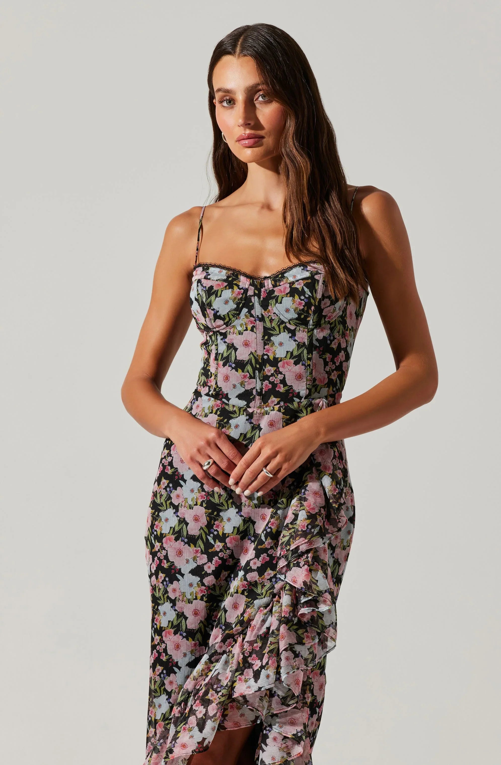 Lbruh Brisbane Asymmetrical Floral Midi Dress