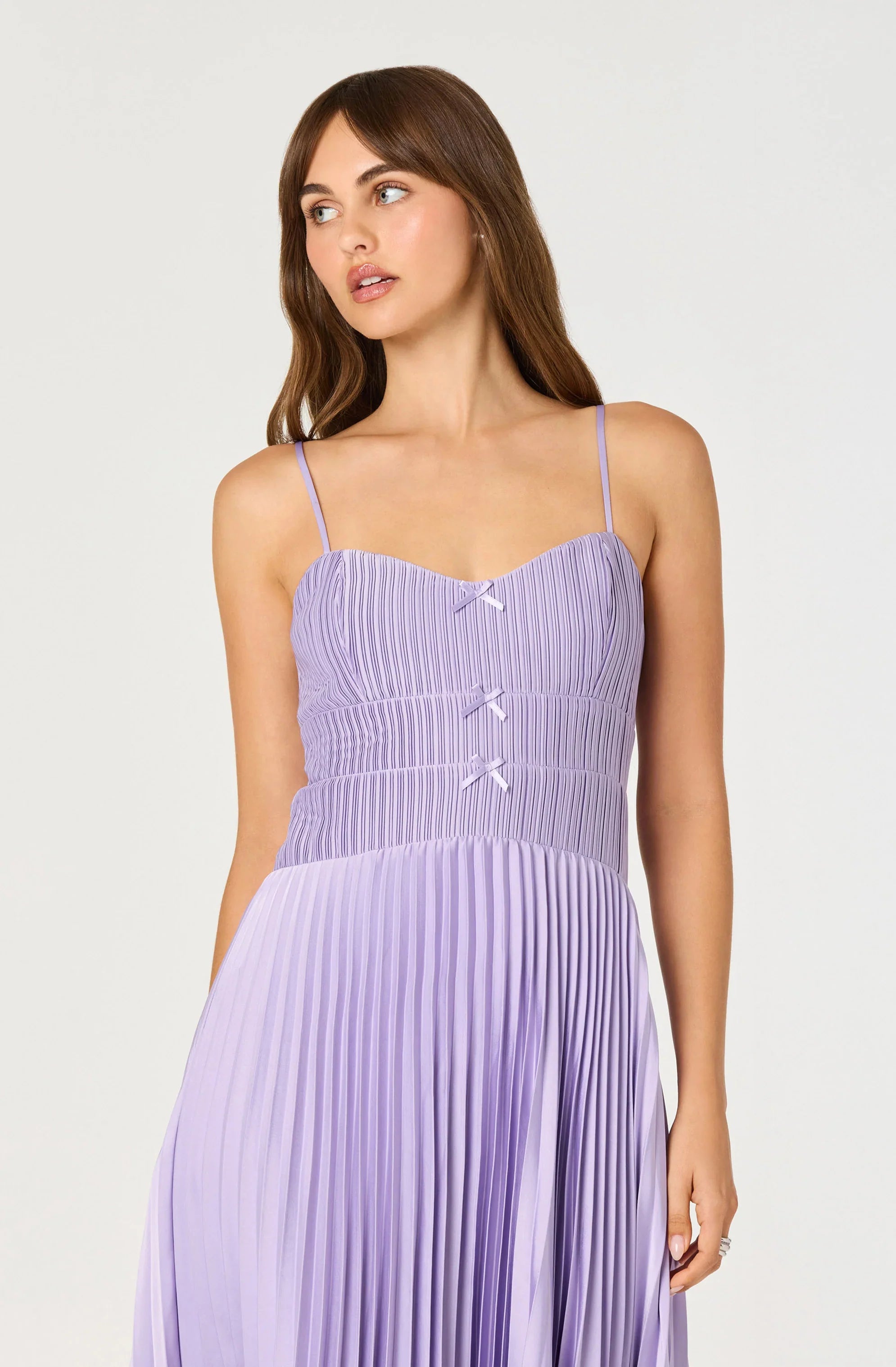Inixyf Shionagh Satin Bow-Detail Pleated Midi Dress