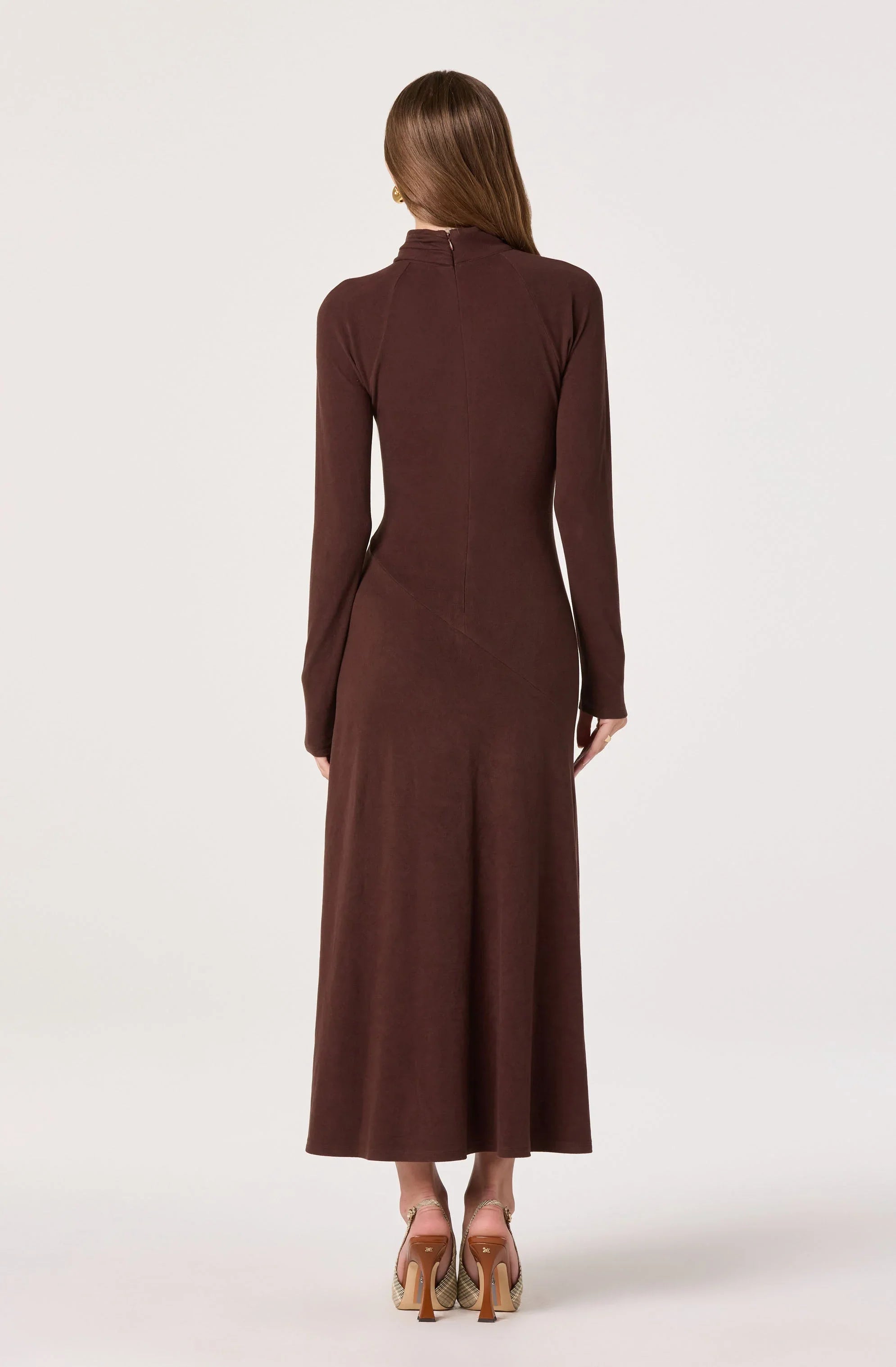 Lbruh Asymmetric Draped Mock Neck Midi Dress