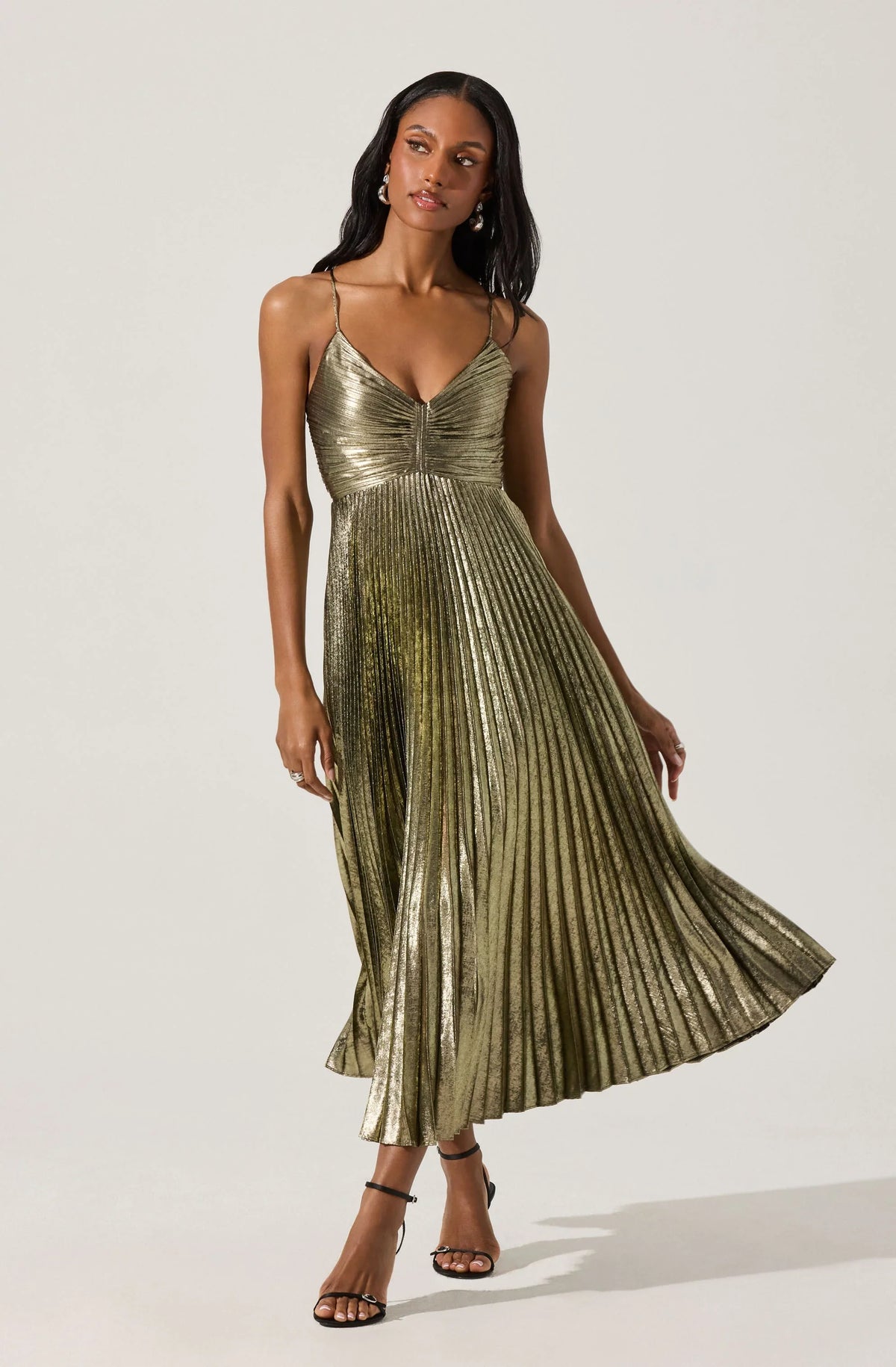 Lbruh Blythe Metallic Plisse Midi Dress
