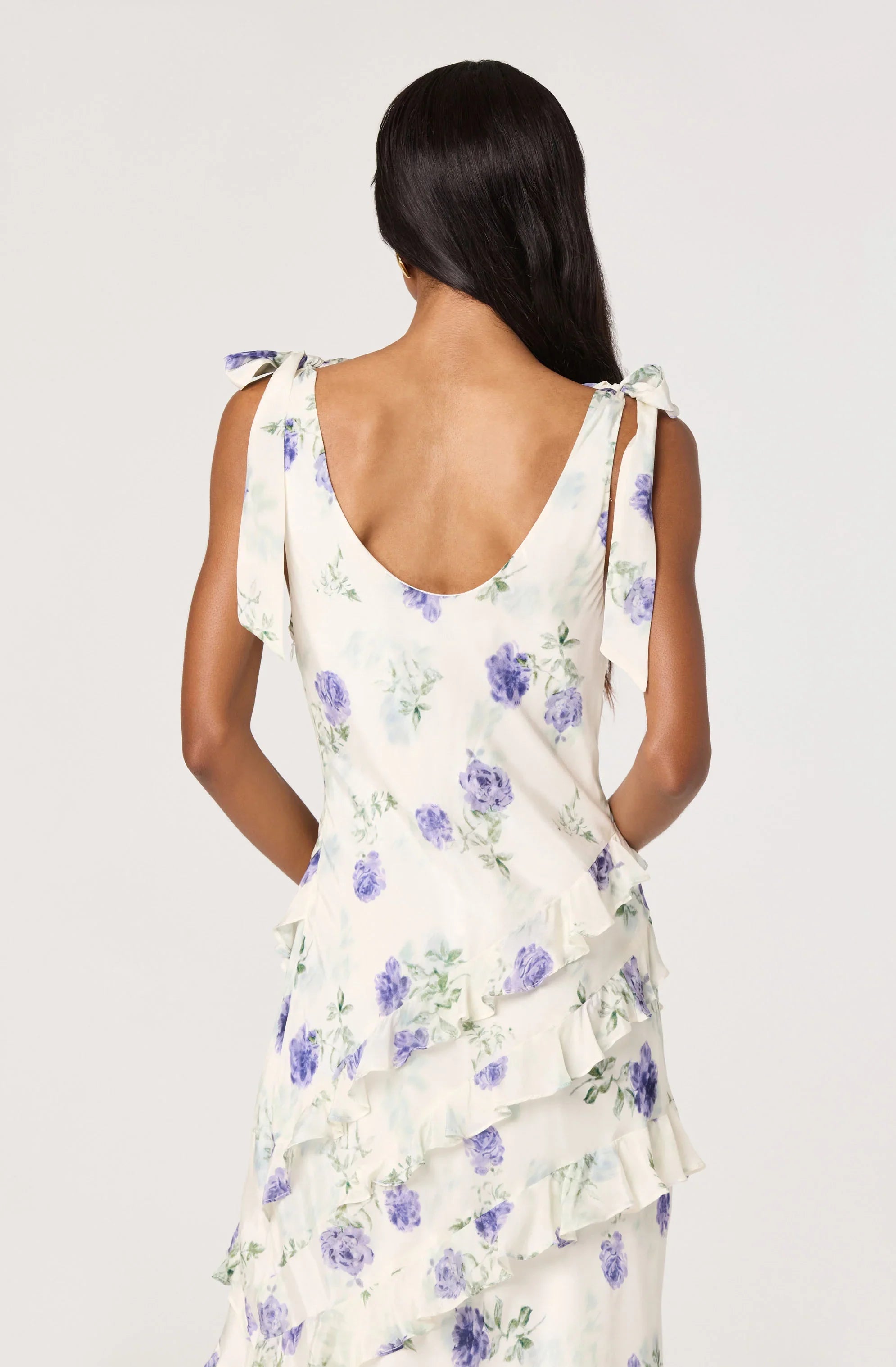Inixyf Fen Floral Tie-Strap Ruffle Midi Dress