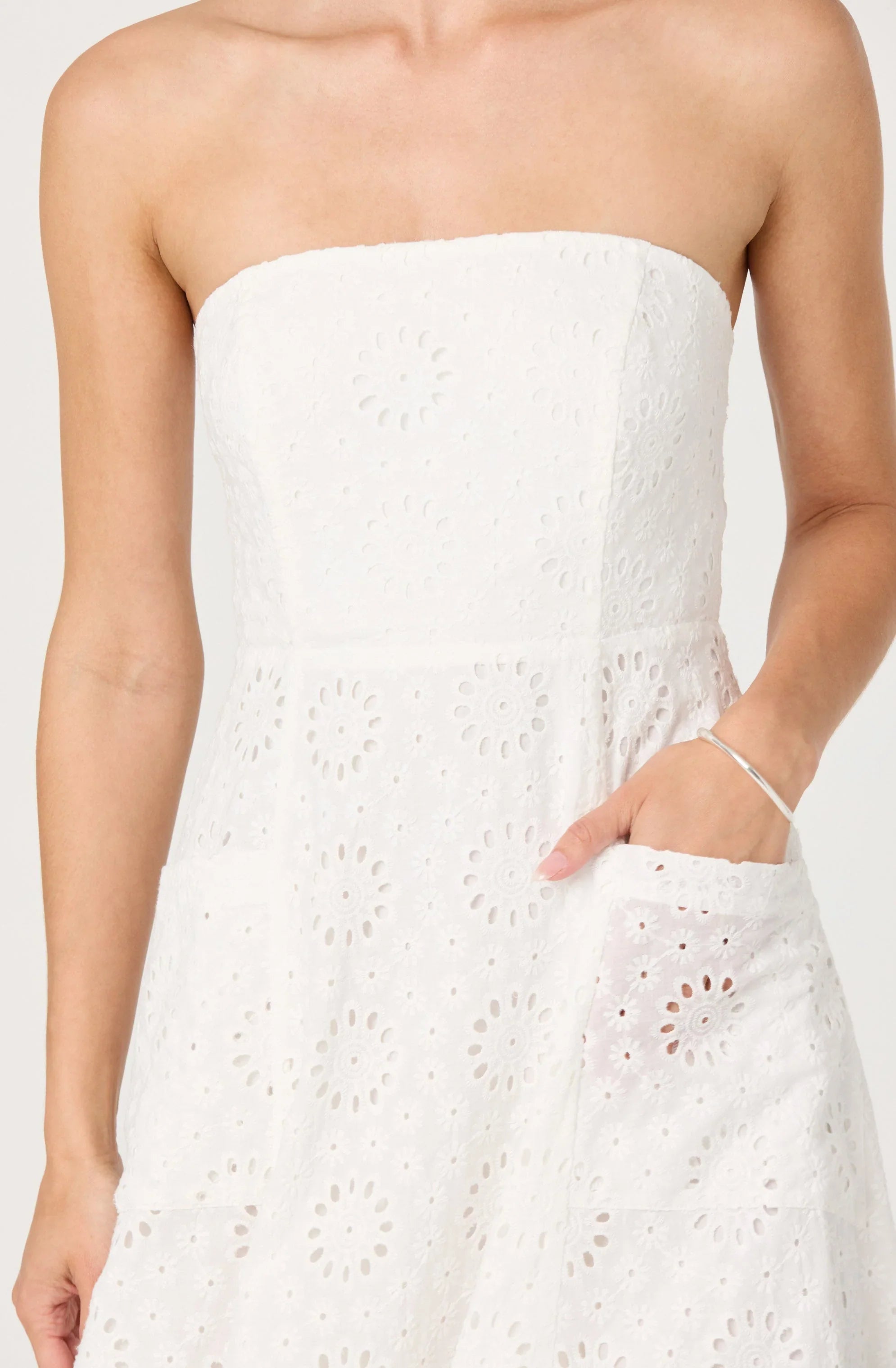 Lbruh Eyelet Strapless Midi Dress