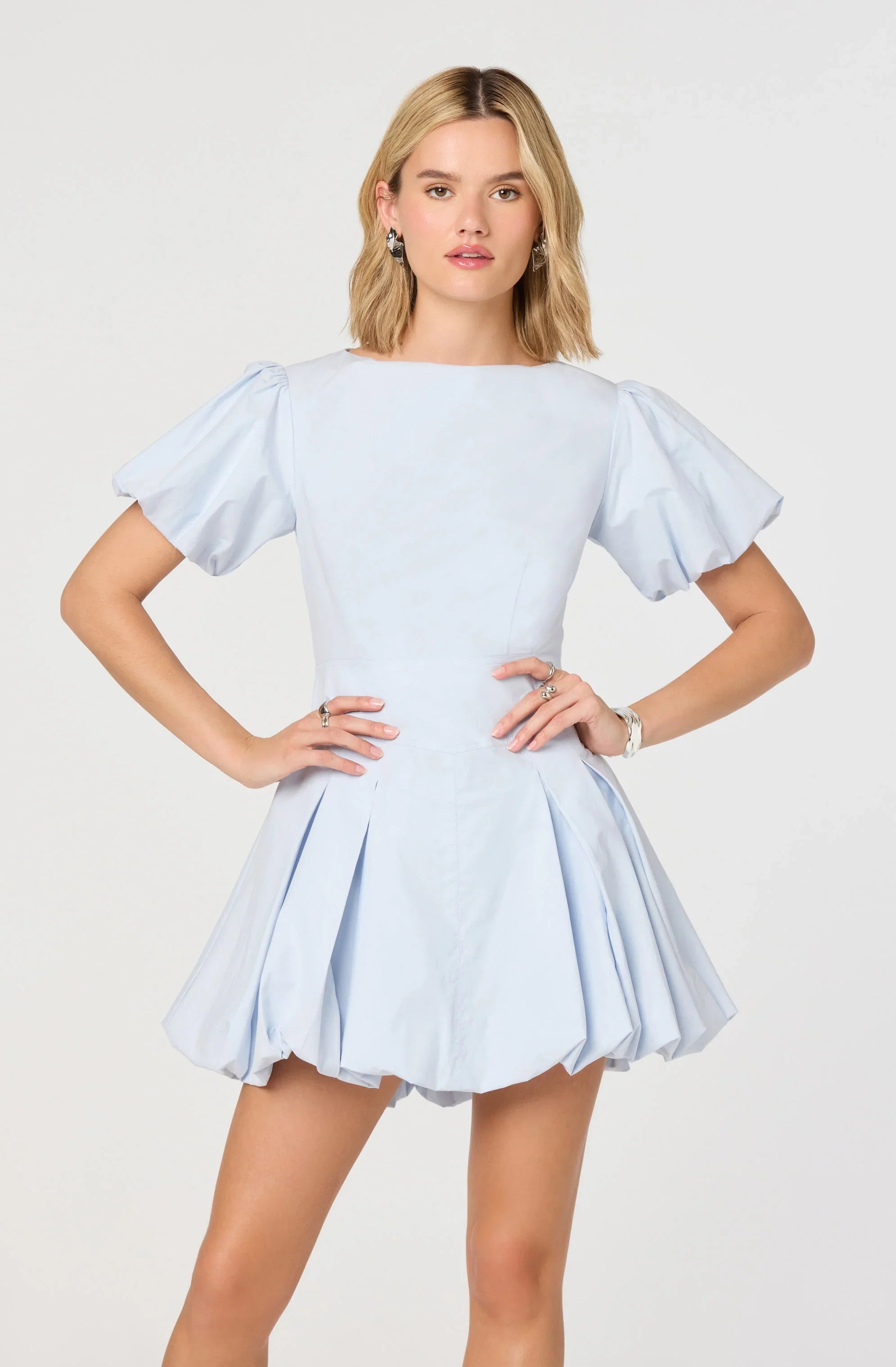 Lbruh Kattie Puff Sleeve Bubble Hem Mini Dress