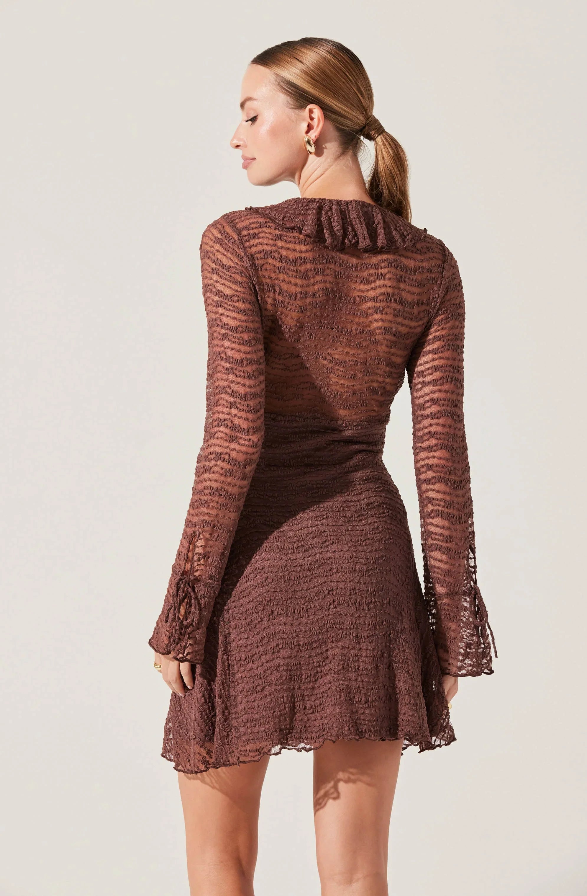 Lbruh Ruffle V-Neck Lace Mini Dress