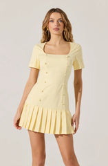 Lbruh Pleated Button Mini Dress