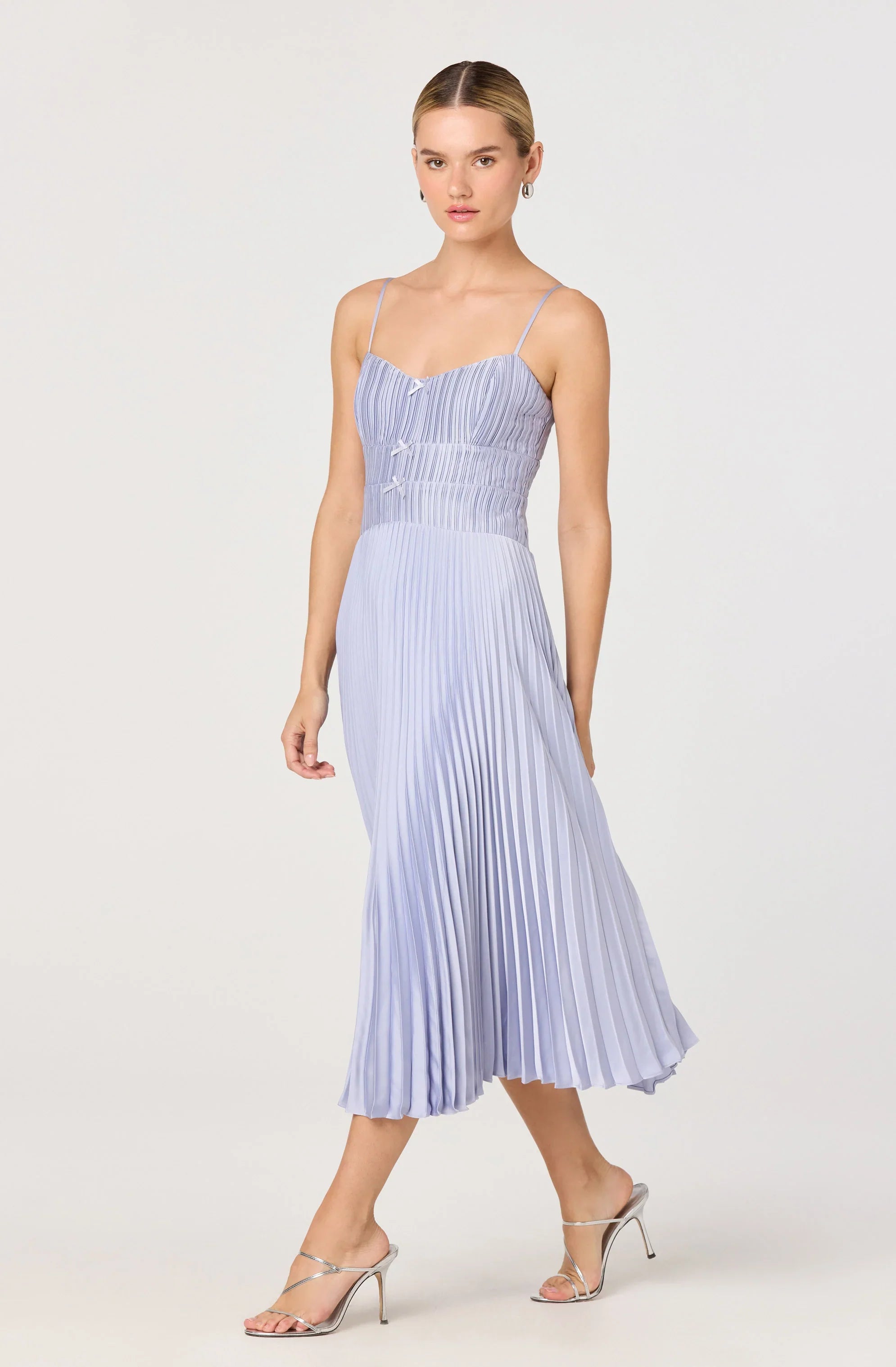 Inixyf Shionagh Satin Bow-Detail Pleated Midi Dress