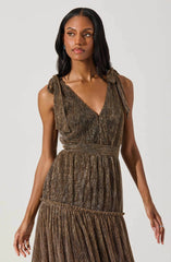 Lbruh Desma Metallic V-Neck Maxi Dress