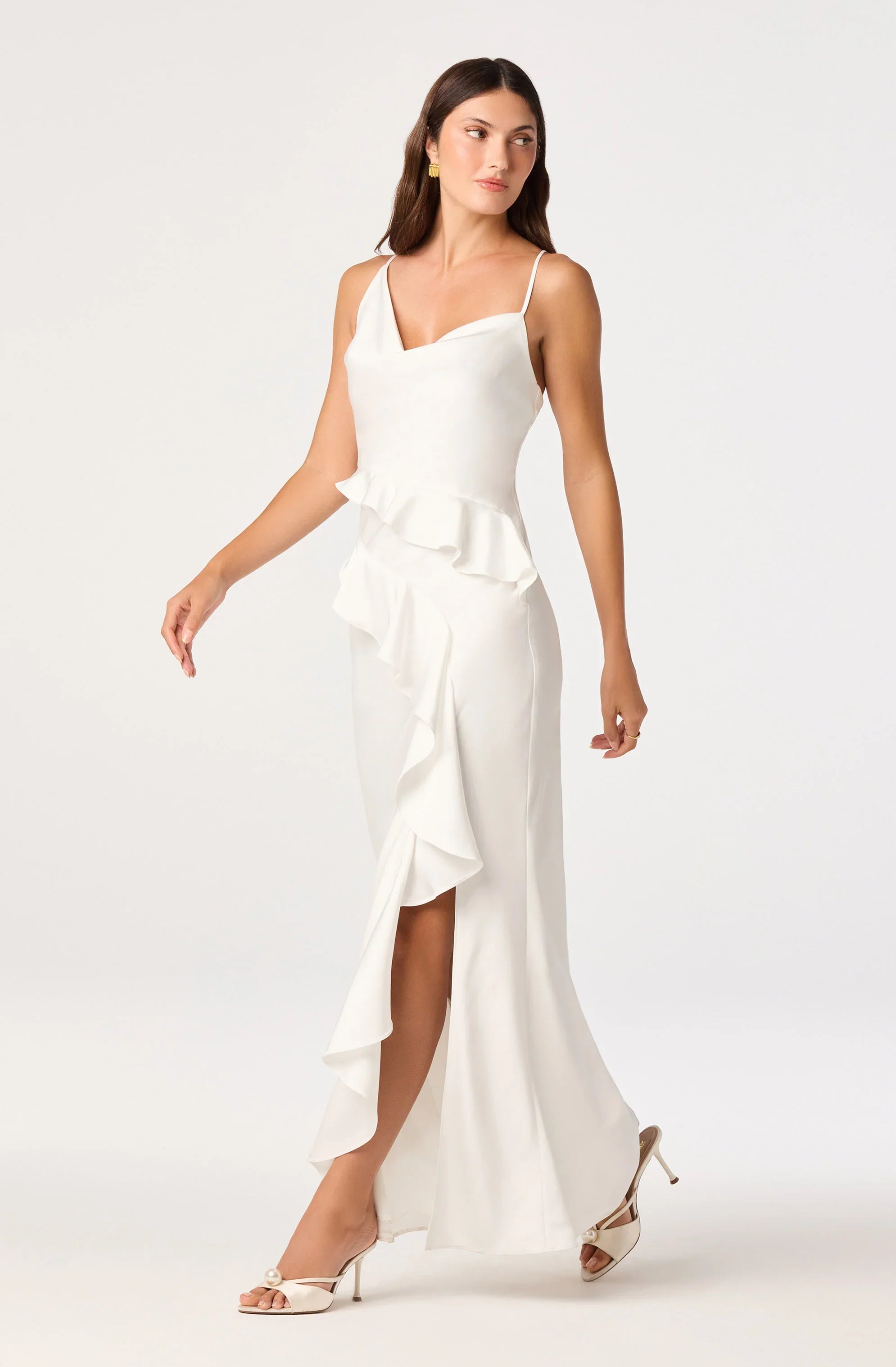 Inixyf Adelina Satin Ruffle Maxi Dress