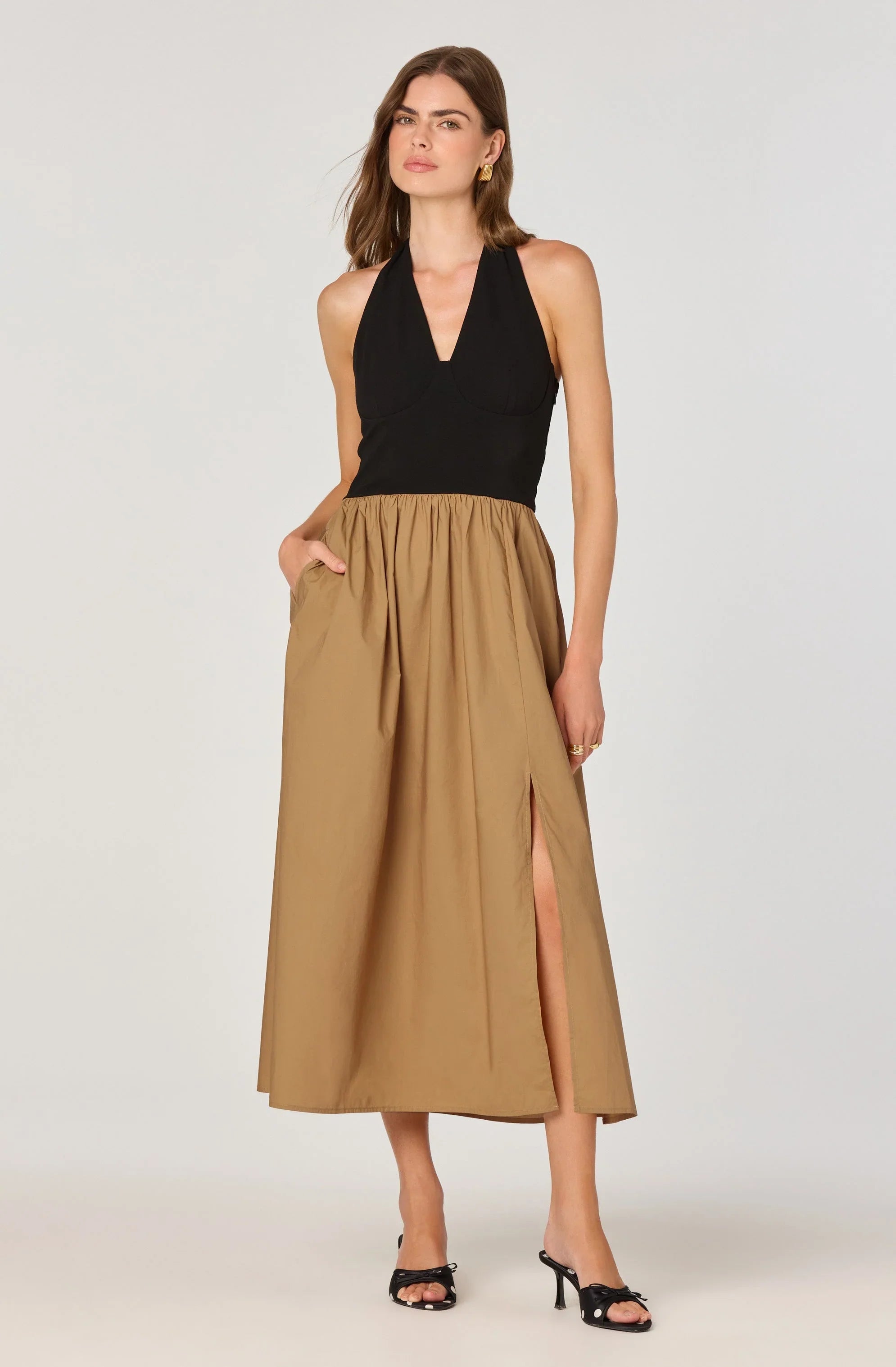 Lbruh Mixed Media Halter Midi Dress