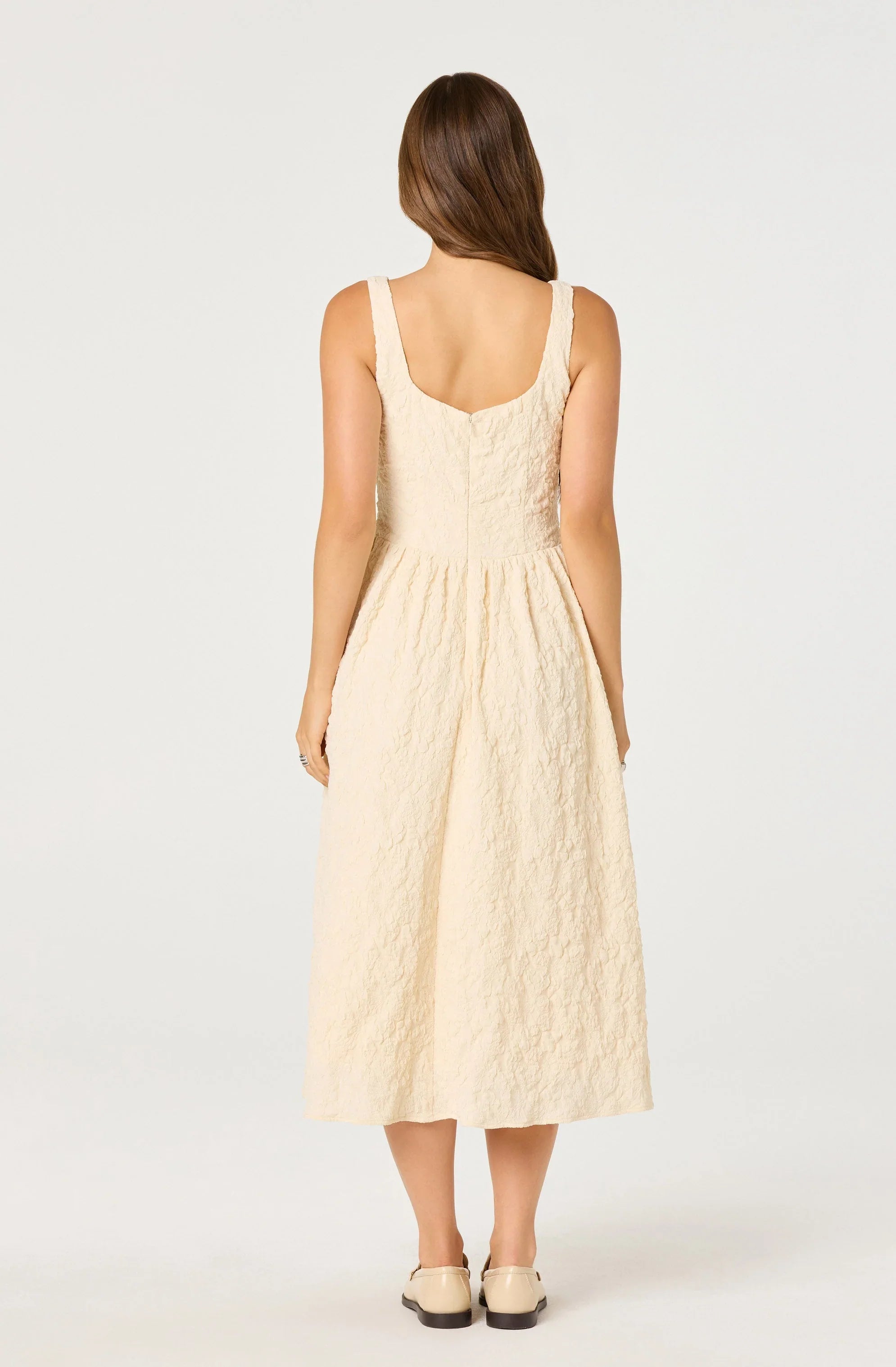 Lbruh Button Front Boat Neck Midi Dress