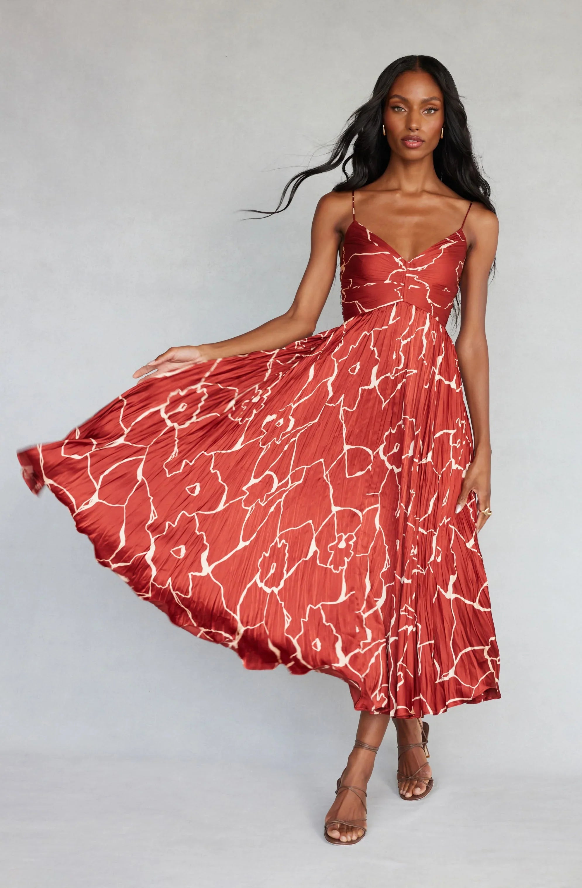 Inixyf Maeve Pleated Satin Midi Dress
