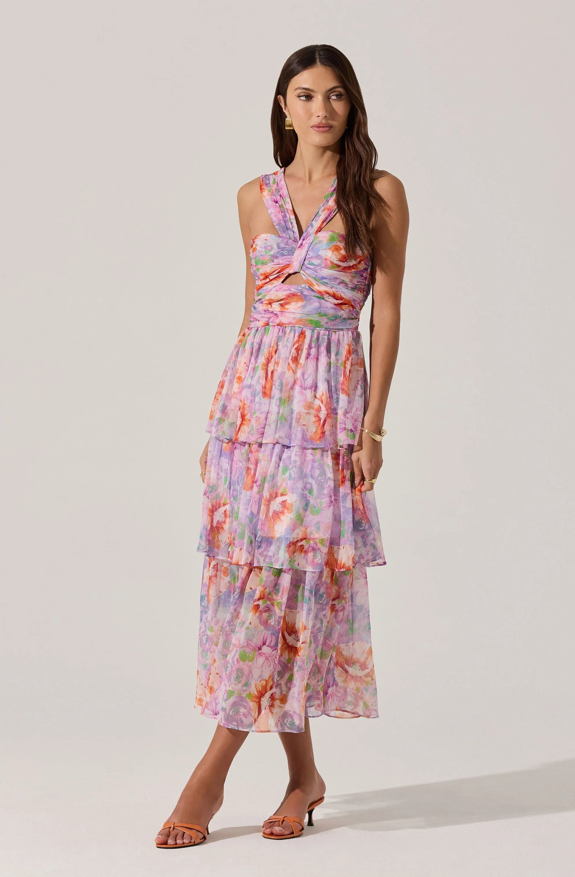 Lbruh Tiered Floral Cutout Midi Dress