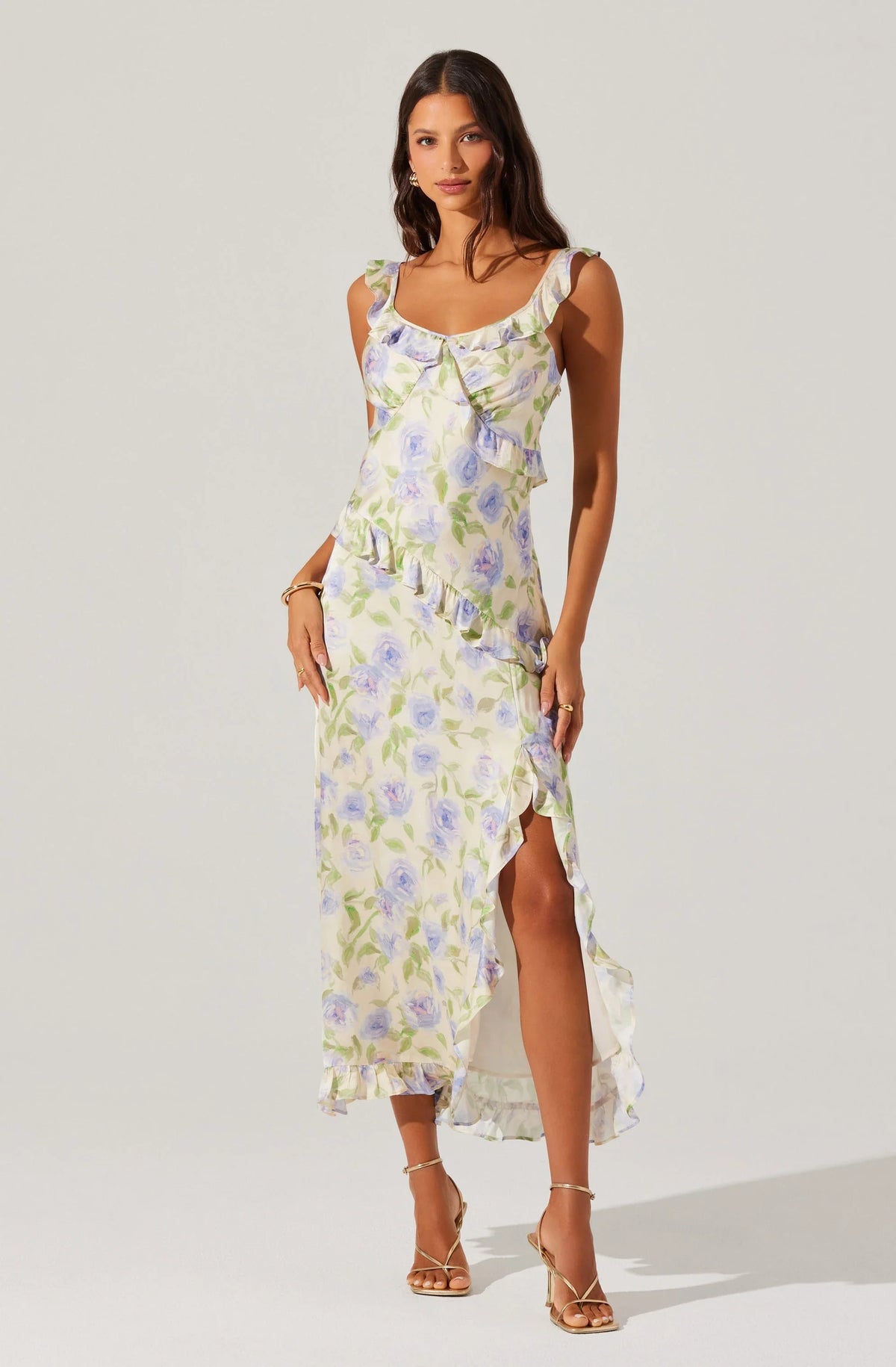 Lbruh Rosalina Satin Floral Midi Dress