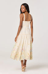 Inixyf Pellagia Embroidered Eyelet Tiered Midi Dress