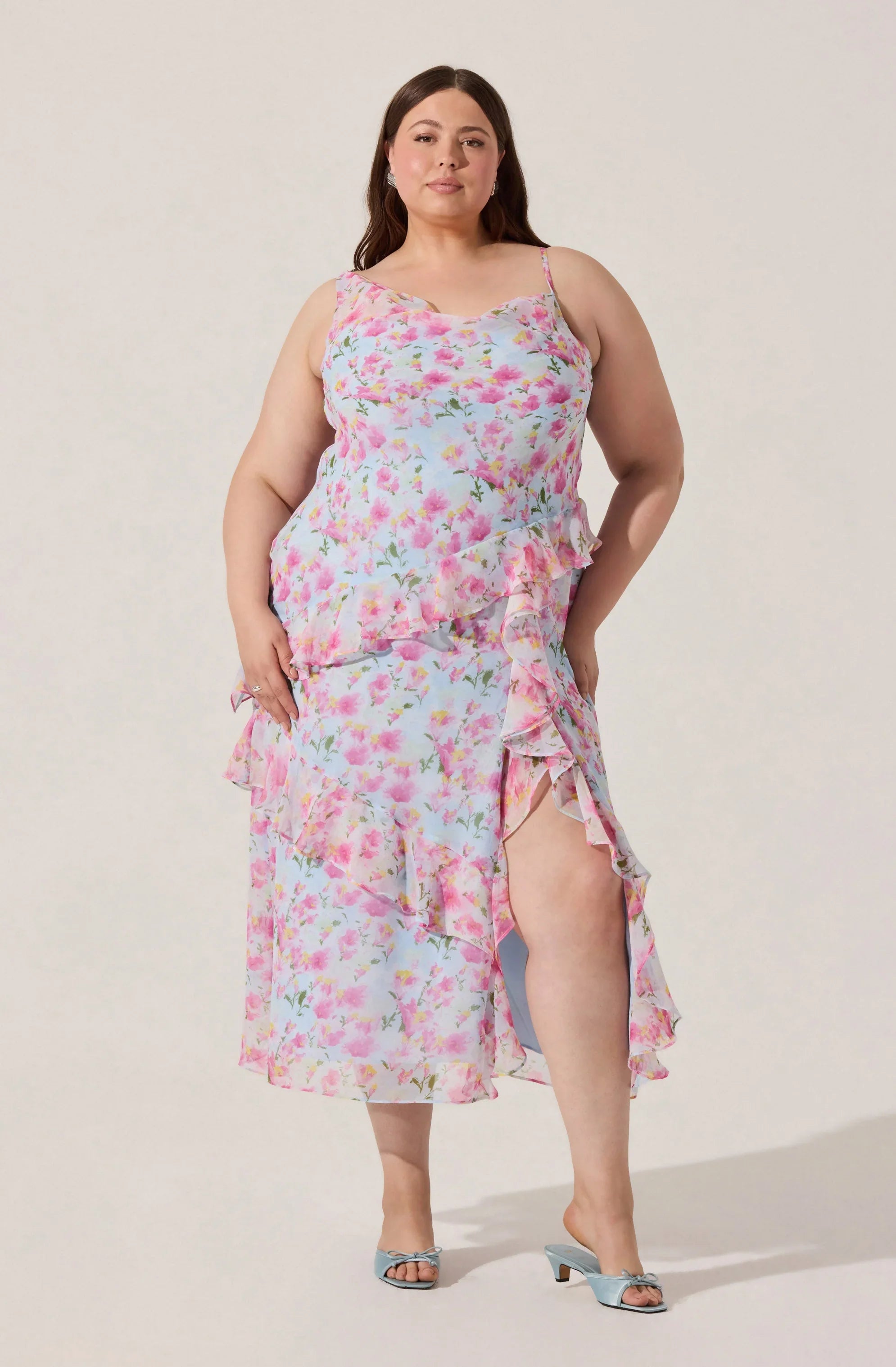 Lbruh Levina Asymmetric Floral Ruffle Maxi Dress