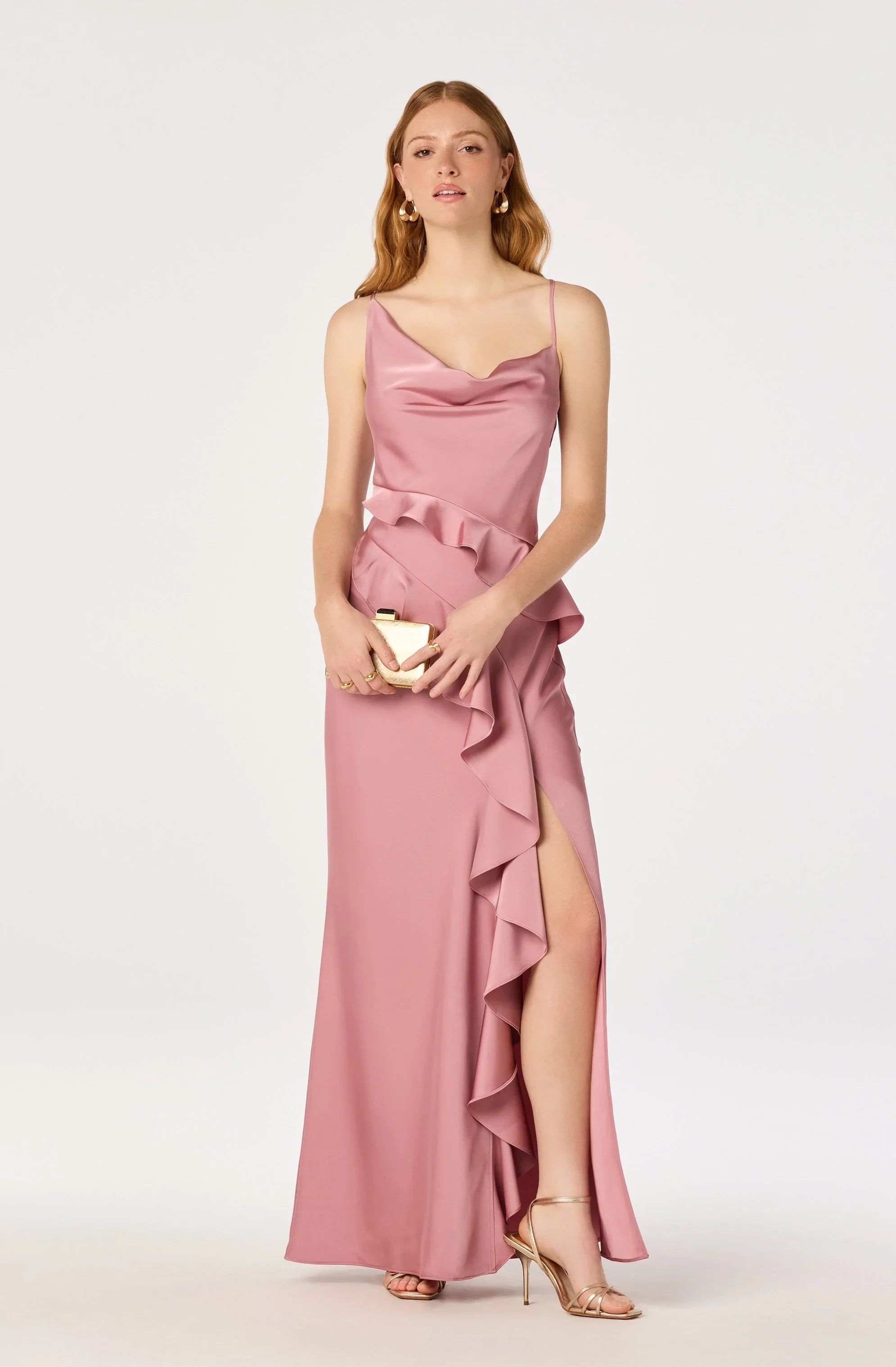 Inixyf Adelina Satin Ruffle Maxi Dress