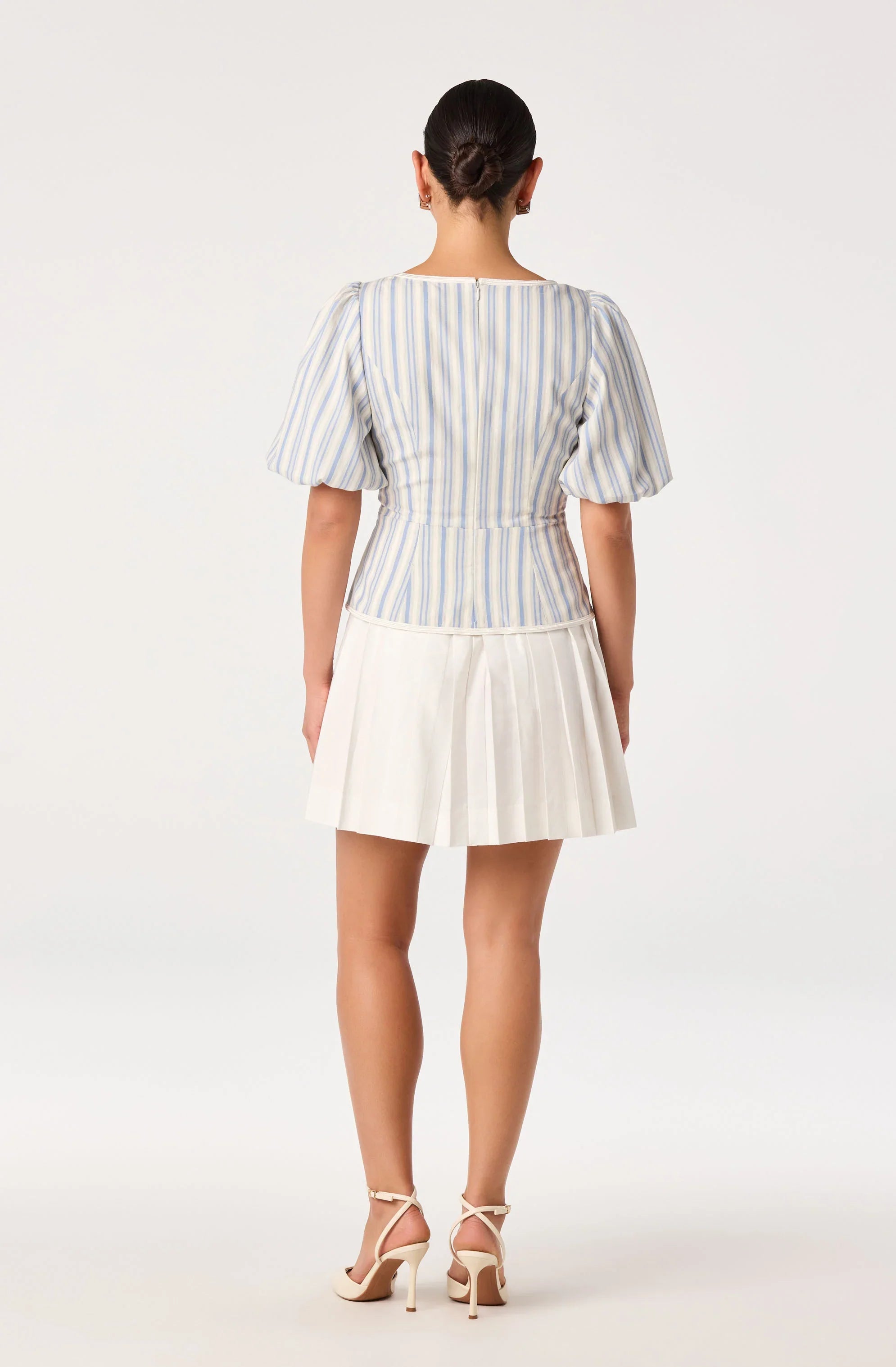 Inixyf Brigitta Striped Puff Sleeve Mini Dress