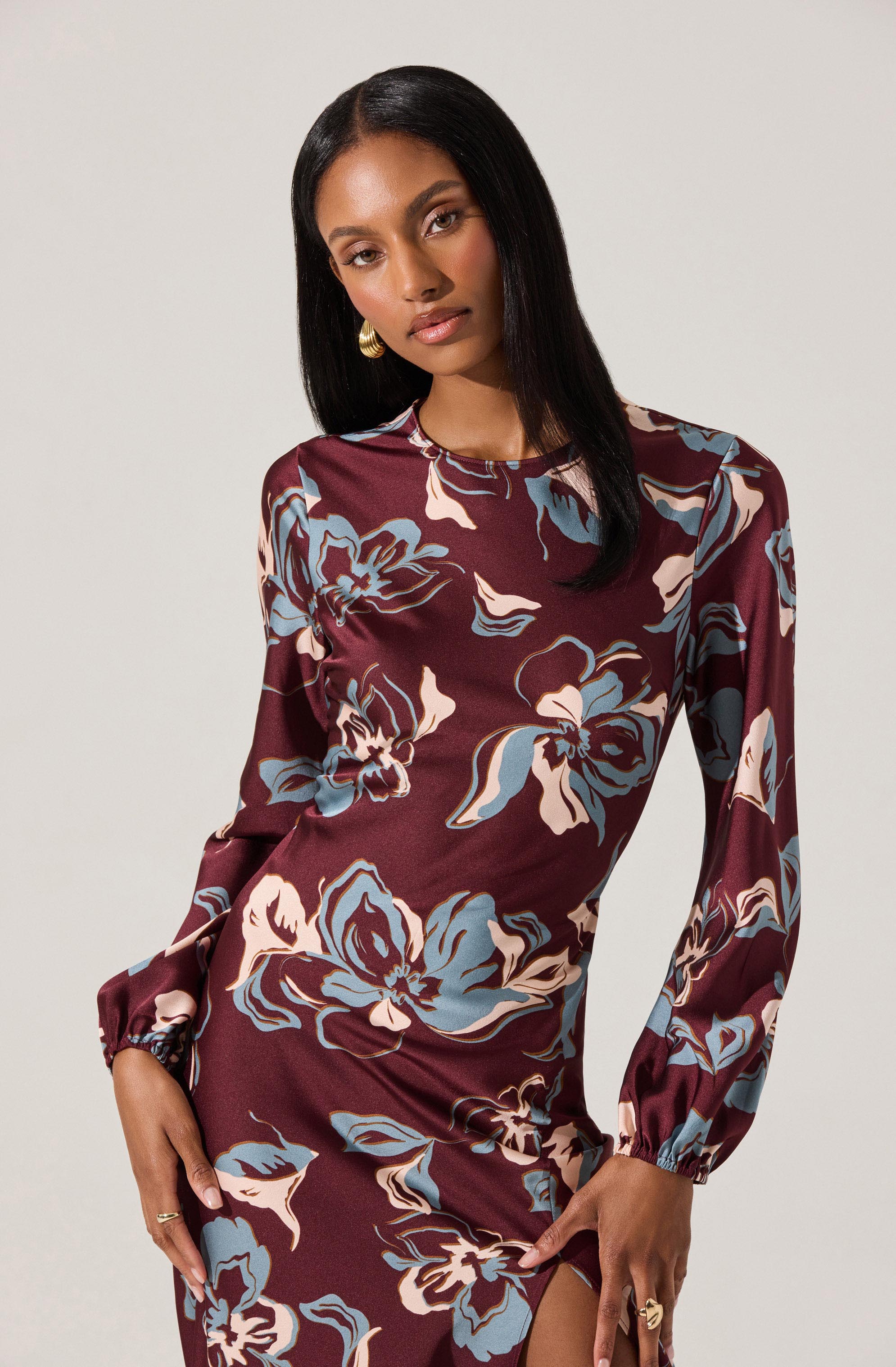 Lbruh Elyse Satin Floral Midi Dress