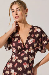 Lbruh Talyha Floral Satin V-Neck Midi Dress