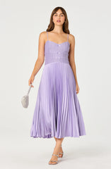 Inixyf Shionagh Satin Bow-Detail Pleated Midi Dress