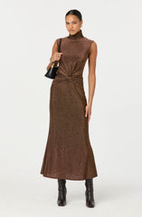 Lbruh Riana Metallic Twist Front Maxi Dress