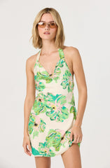 Lbruh Satin Floral Cowl Neck Halter Dress