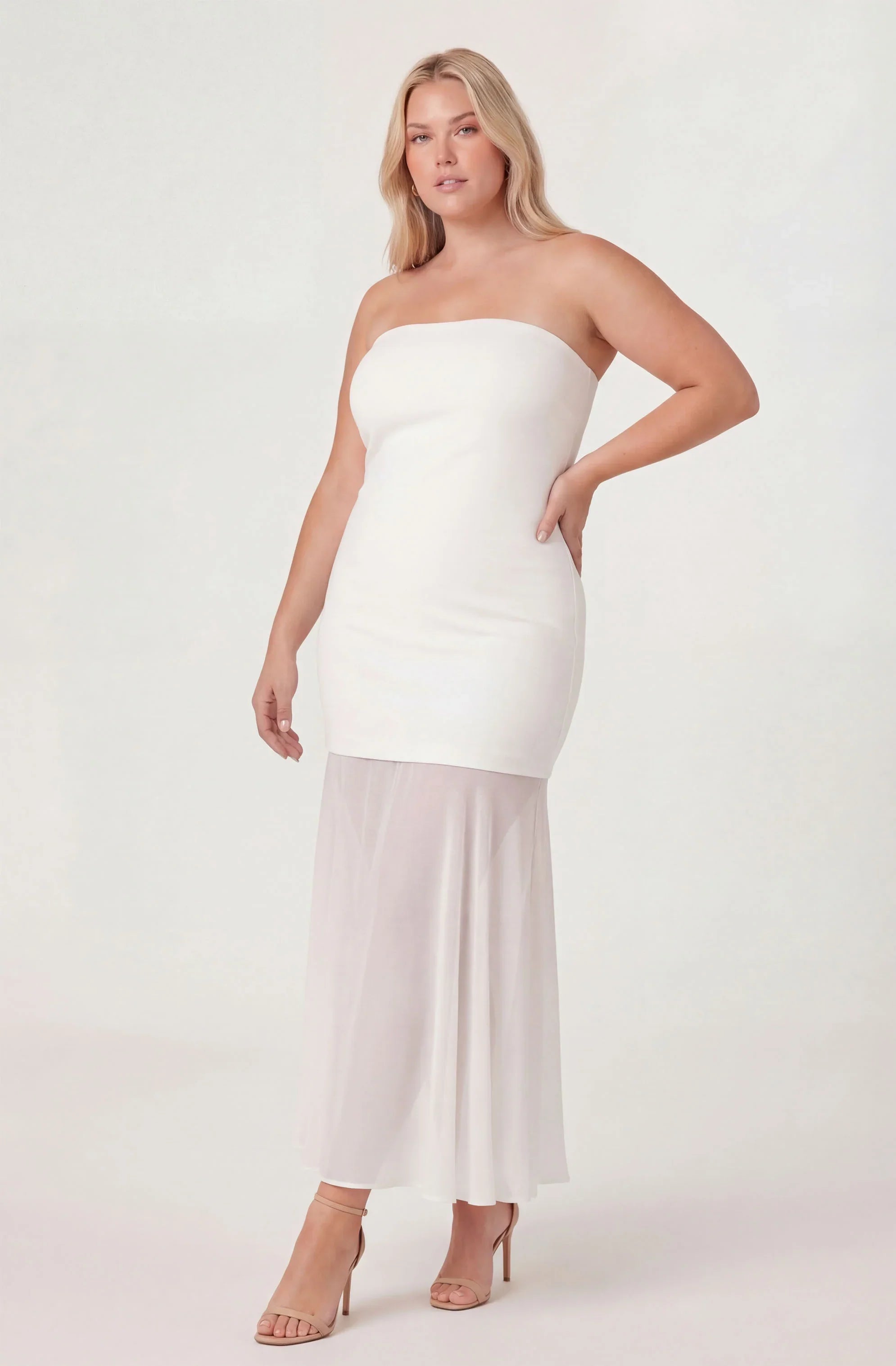 Inixyf Lizet Strapless Mini Dress with Sheer Maxi Overlay