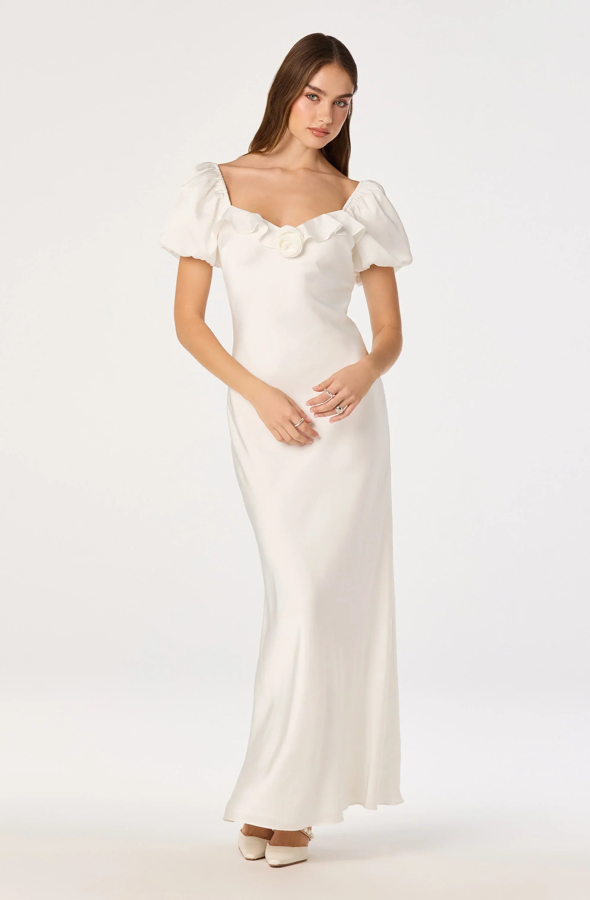 Inixyf Bethrose 3D Rose Satin Maxi Dress