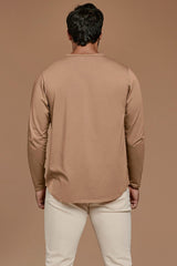 Long Sleeve Curved Hem T-Shirt | Cinnamon