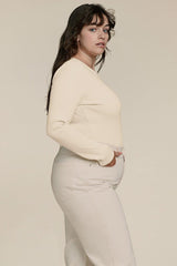 Long Sleeve Ribbed Crewneck Bodysuit | Bone