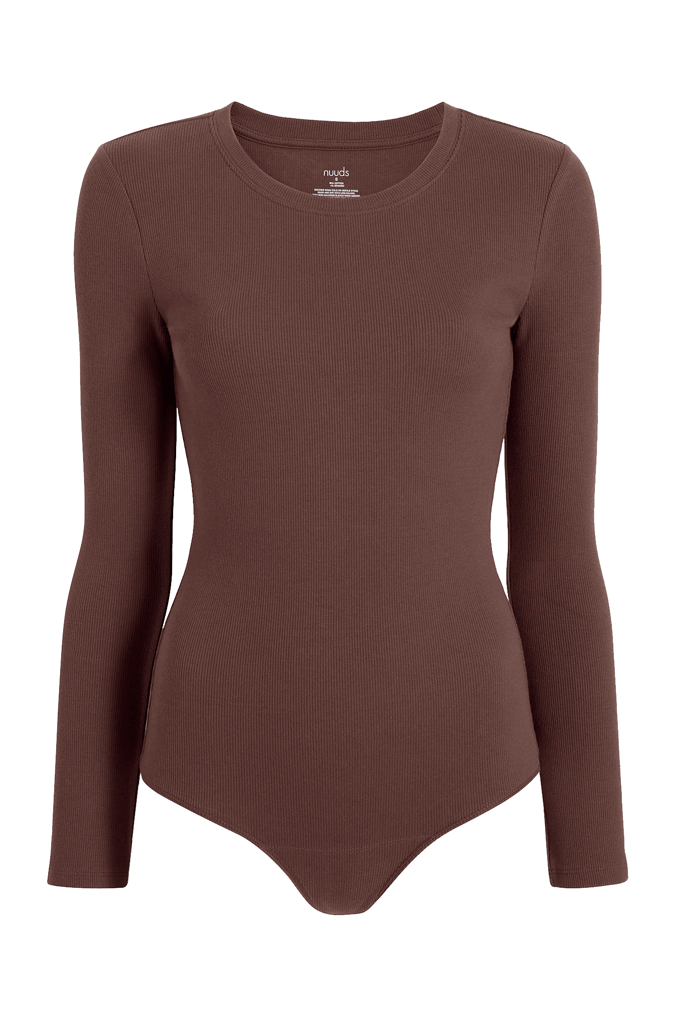 Long Sleeve Ribbed Crewneck Bodysuit | Coffee