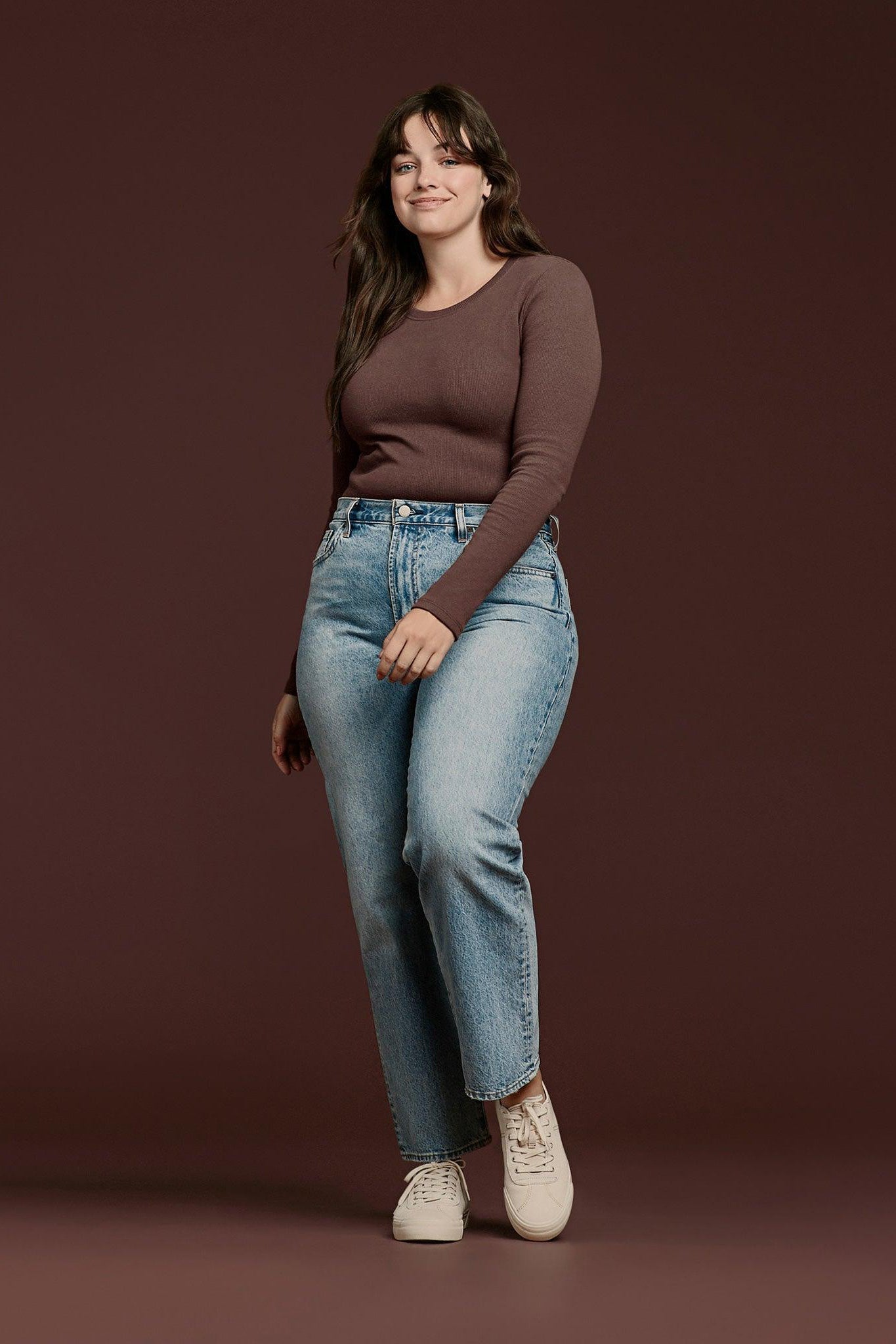 Long Sleeve Ribbed Crewneck Bodysuit | Coffee